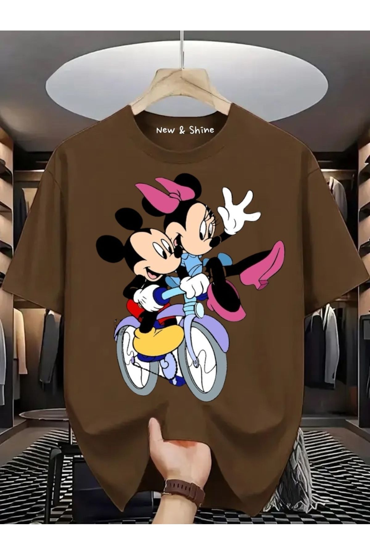 New Shine Mickey Minnie Mouse Baskılı Oversize T-Shirt
