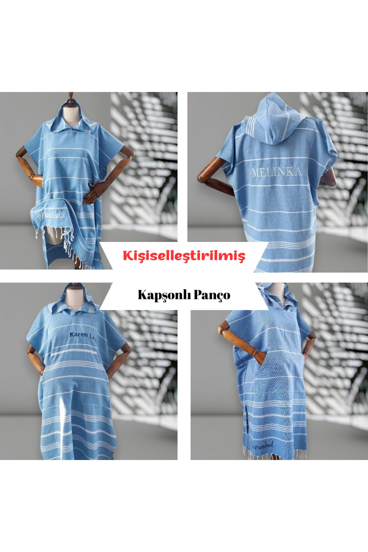 CHIMARIVA Kişiye Özel Baskılı Kapüşonlu Plaj Pançosu | İsim Yazılı Pamuklu Havlu Poncho |Unisex Peştamal Kumaş