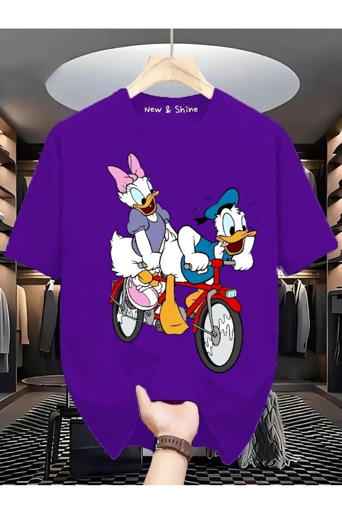 New Shine Daisy Donald Duck Baskılı Büyük Beden Oversize T-Shirt