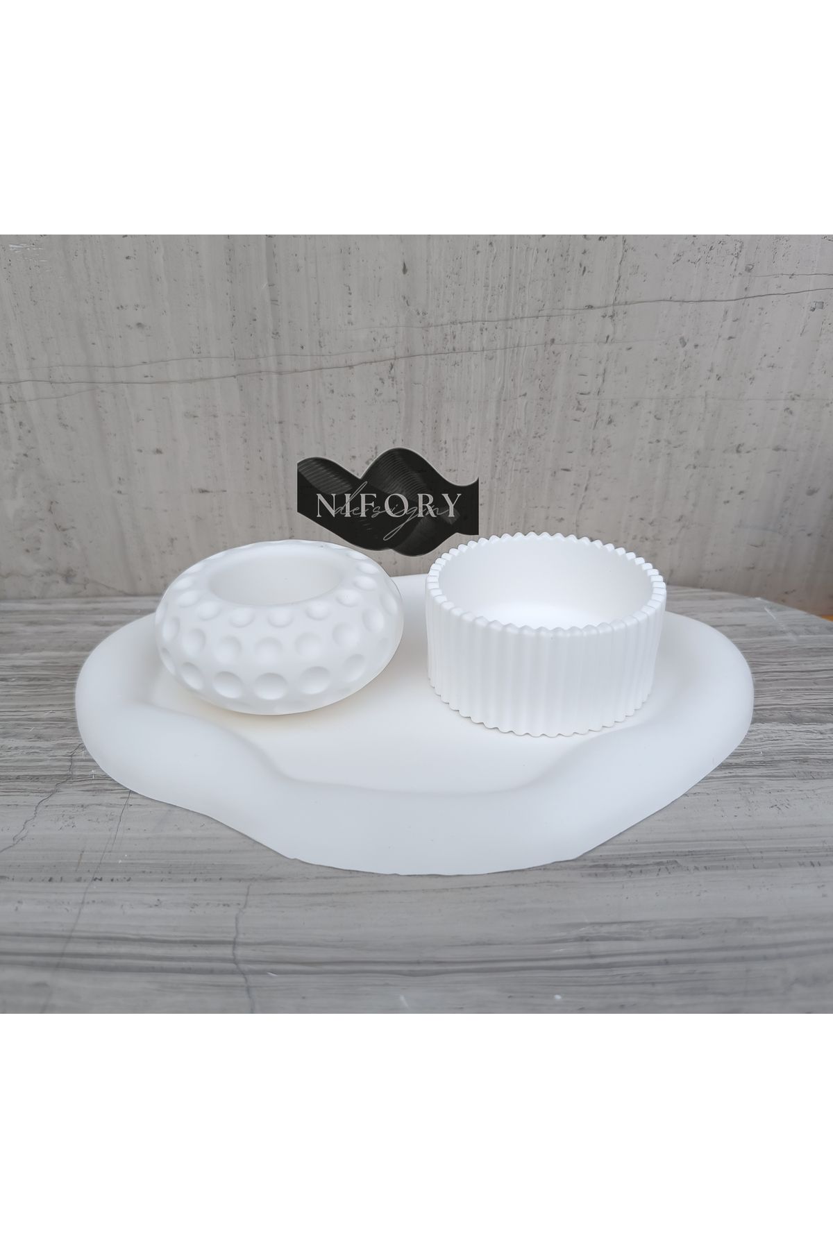 Nifory 520-N0131 Dekoratif Beton Sunum Aksesuar Set Beton Biblo Organizer Takımı Çok Amaçlı Dekoratif Set
