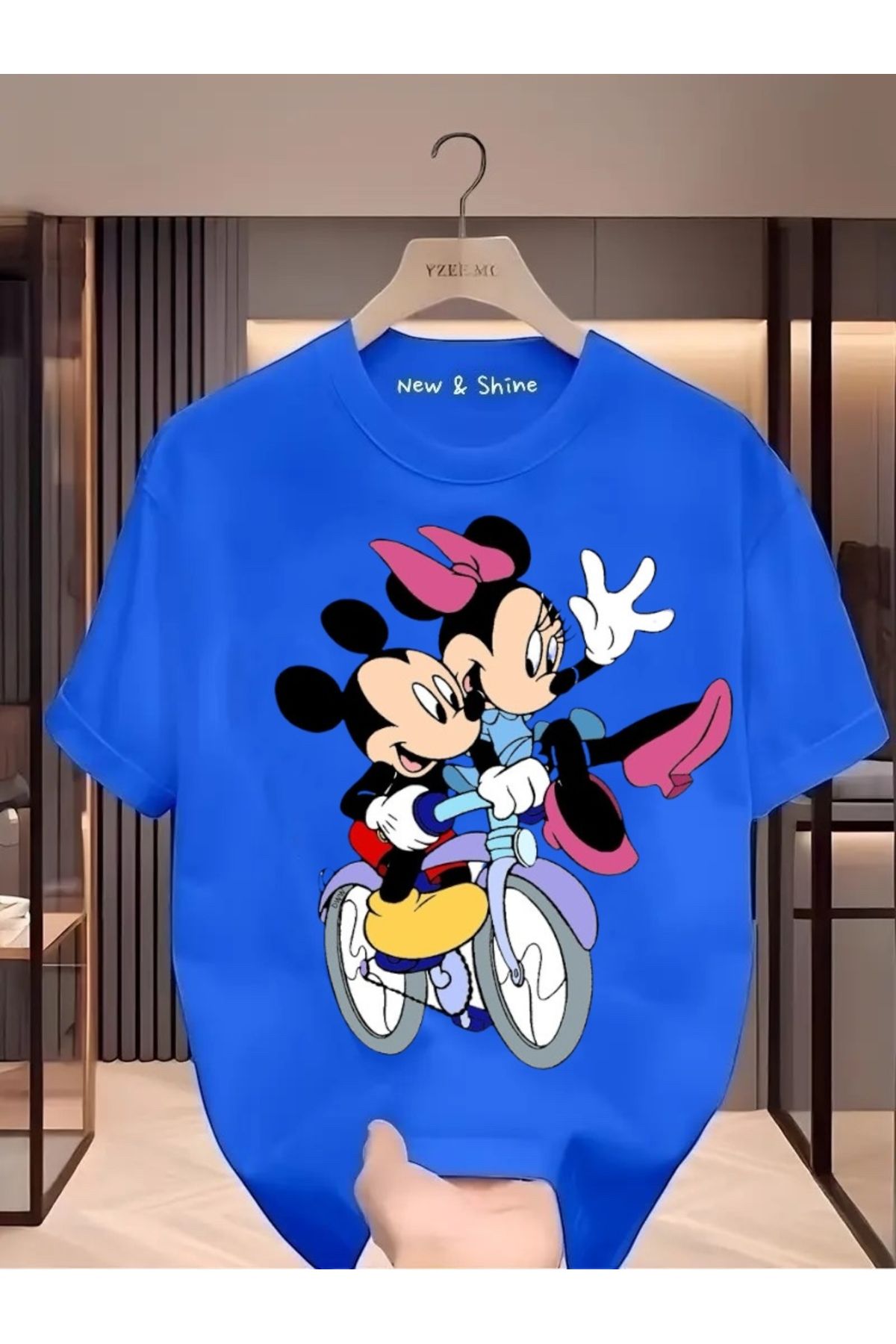 New Shine Mickey Minnie Mouse Baskılı Oversize T-Shirt