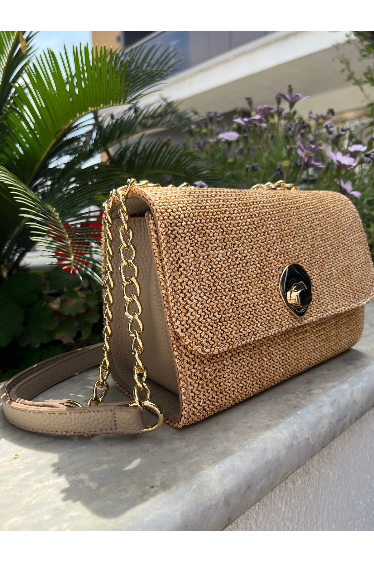 MODA Kadın Örgü Desenli Zincir Askılı Çapraz ve Omuz Çantası – Kapaklı Model