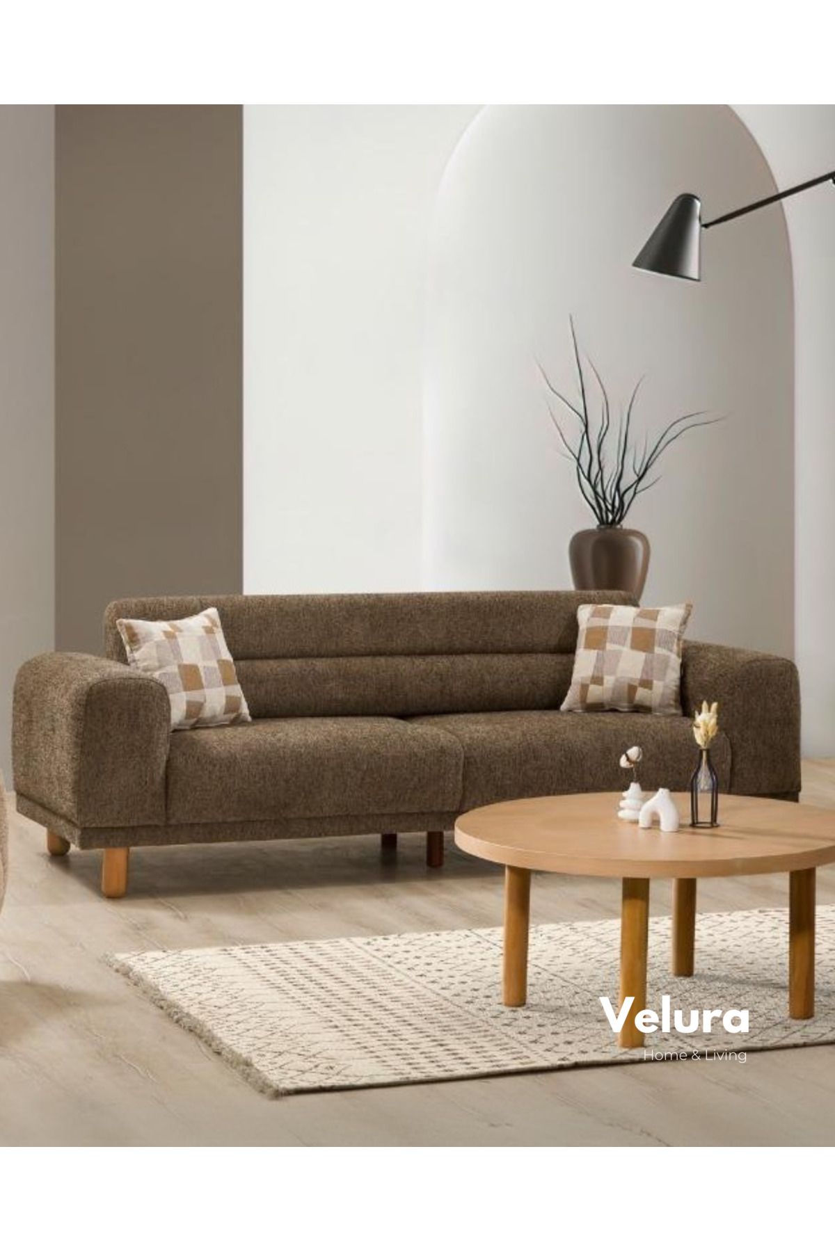 Velura Home & Living Begonya Kanepe & Sırt Mekanizmalı Yataklı Koltuk & Üçlü Kanepe - Kahverengi