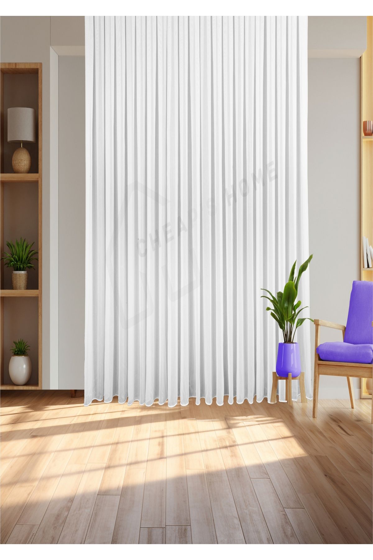 cheap's home Bambu Şantuk Kırışmaz, Ütü İstemez, Sık Pile (1/3) Yüksek Kaliteli Tül Perde - Petek Üstü