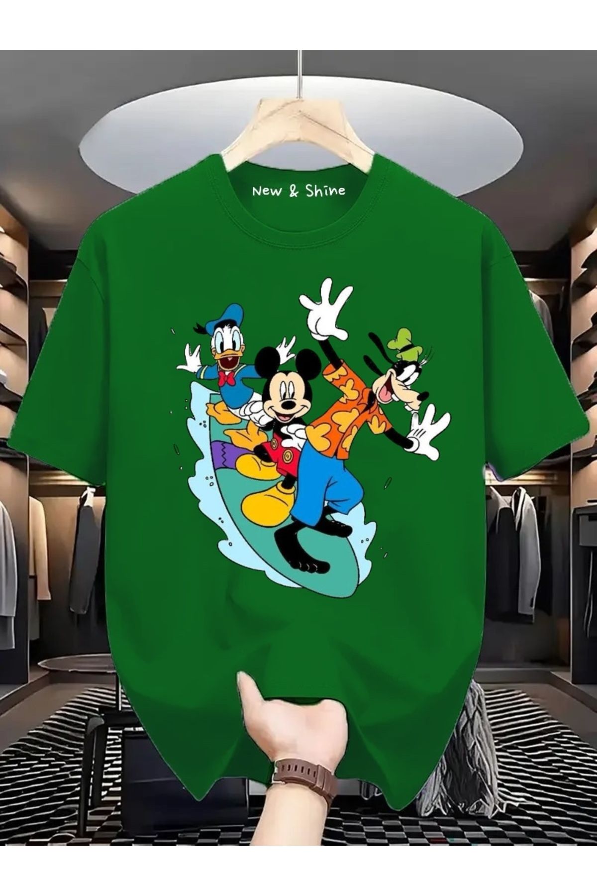 New Shine Disney Mickey Goofy Donald Baskılı Oversize T-Shirt
