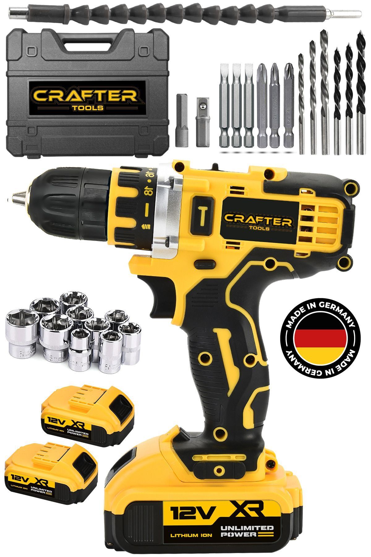 CRAFTERTOOLS 12V Çift Bataryalı Çelik Şanzıman 24 Parça Setli Akülü Vidalama Şarjlı Matkap