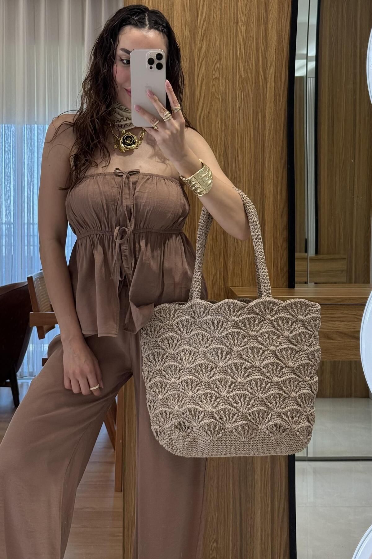 Gizem Ecemiş Brea Kahve Straplez Takım