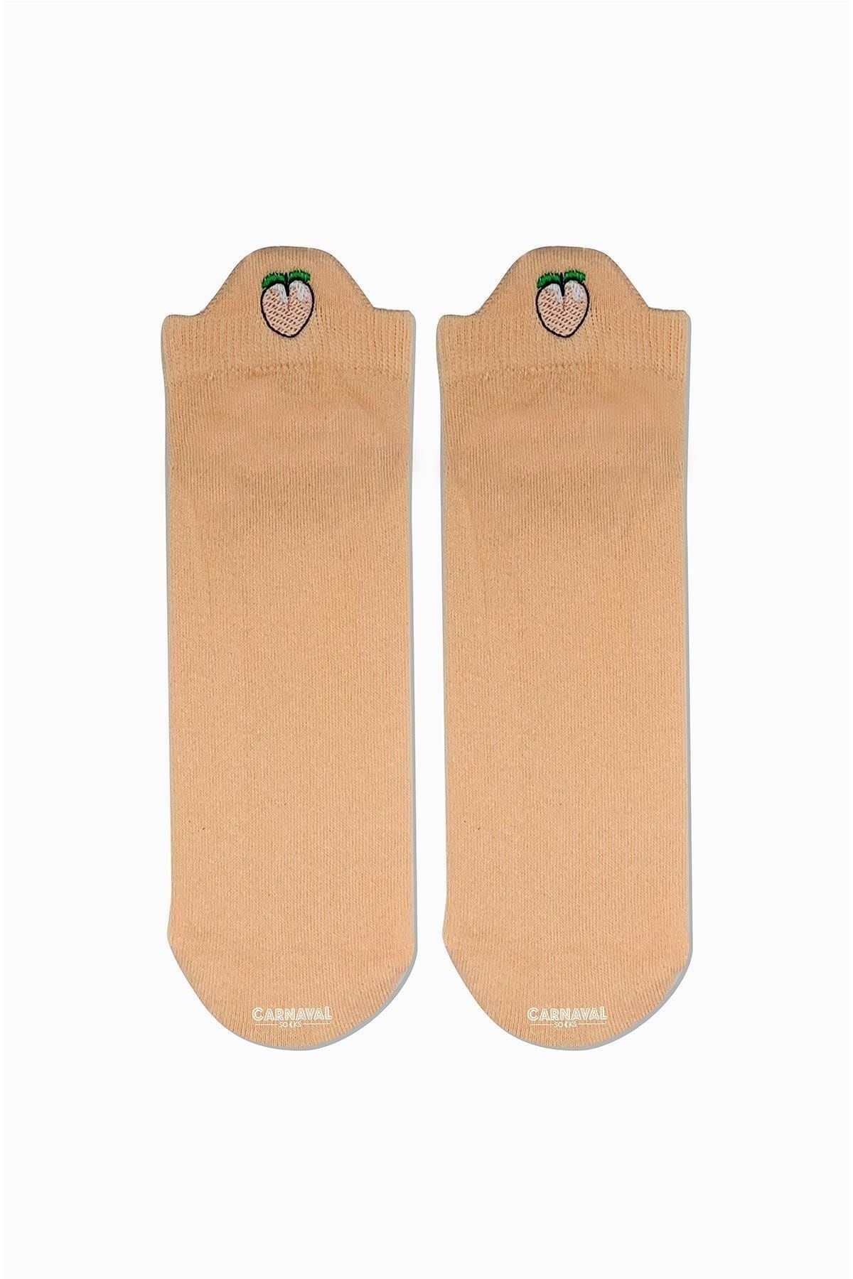 CARNAVAL SOCKS Şeftali Bilek Nakışlı Desenli Patik Spor Çorap