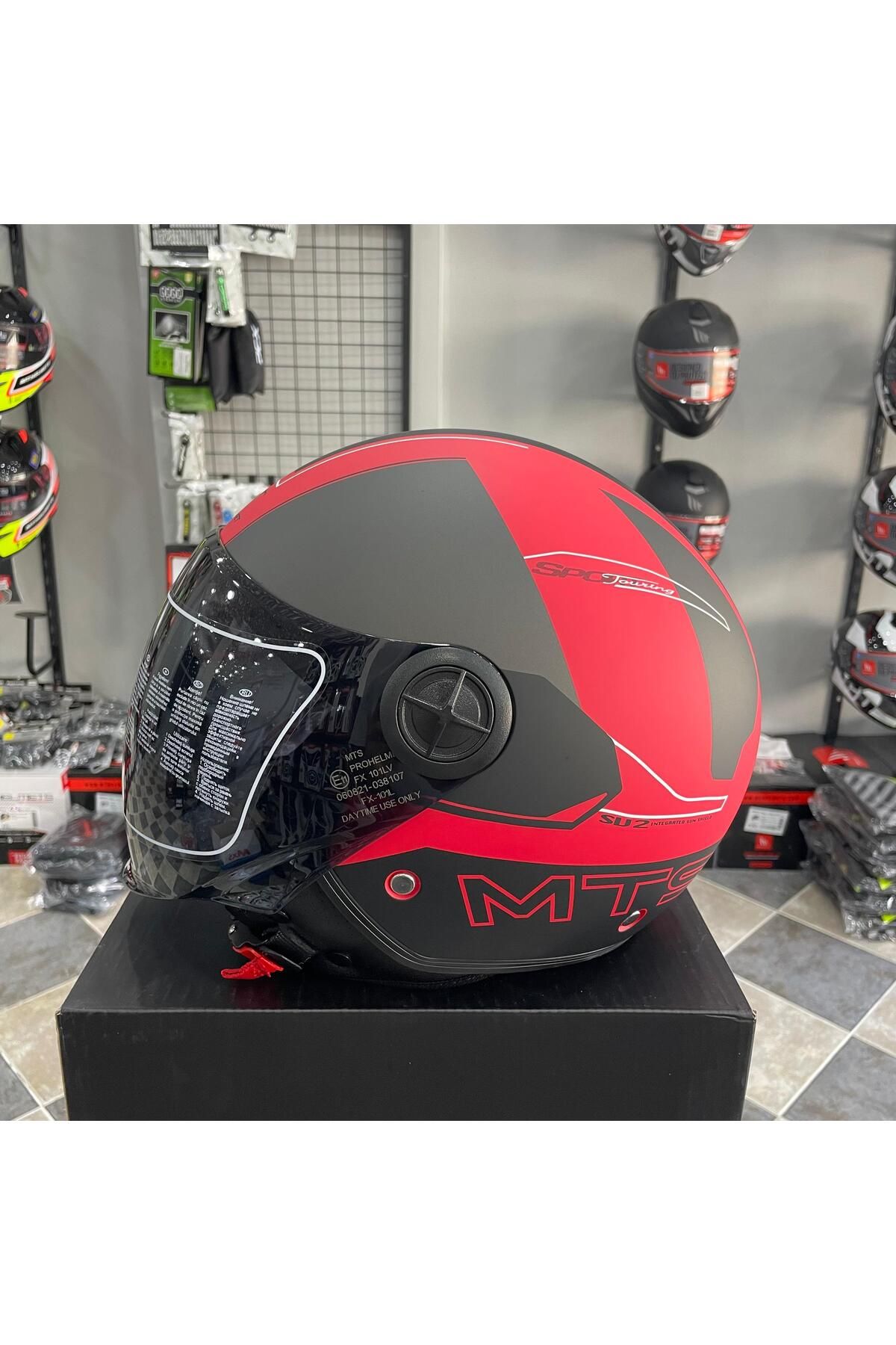 MTS FX-101 Design Red Motosiklet Açık Kask (Mat Kırmızı)