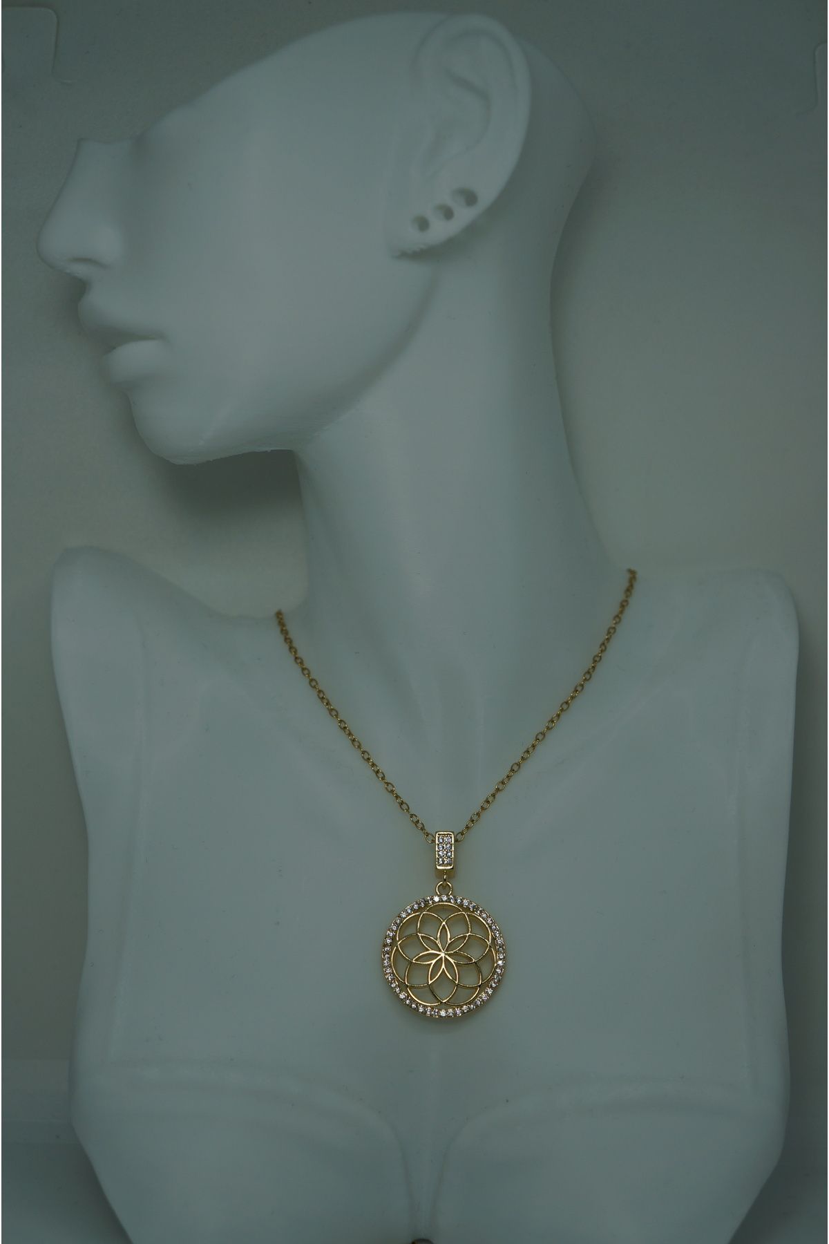 MODA Lotus Çiçeği Zirkon Taşlı Gold Kadın Çelik Kolye