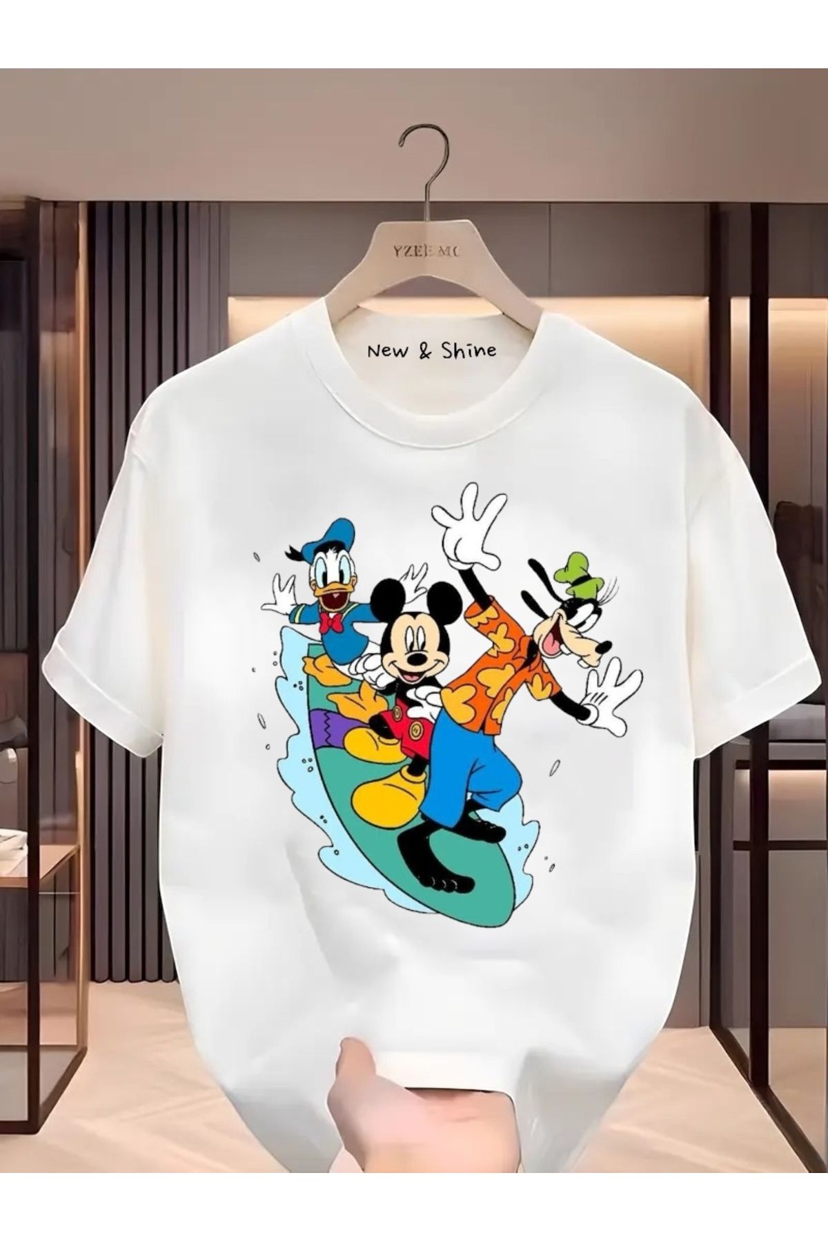 New Shine Disney Mickey Goofy Donald Baskılı Oversize T-Shirt