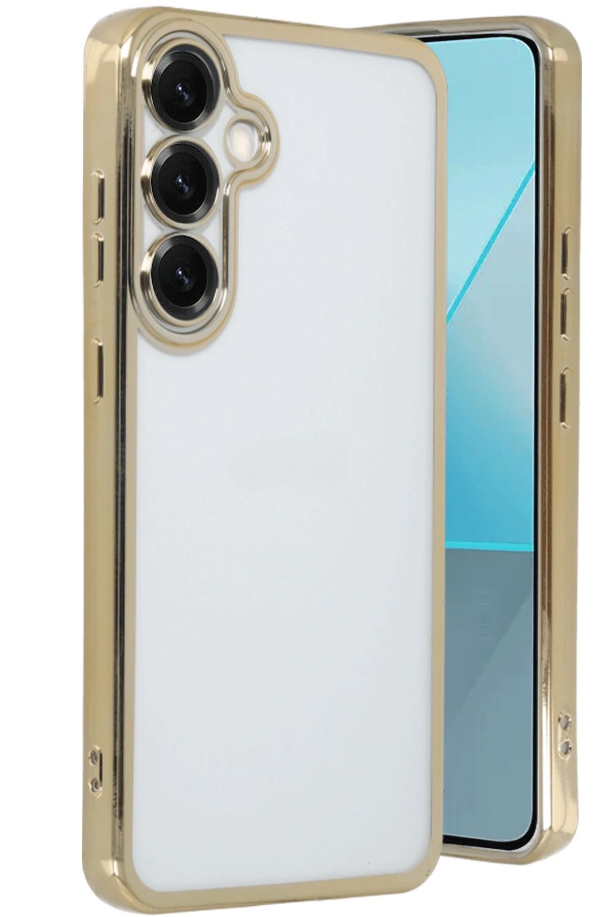 NewFace Samsung Galaxy S25 Kılıf Lensli Silikon - Gold JOJUA
