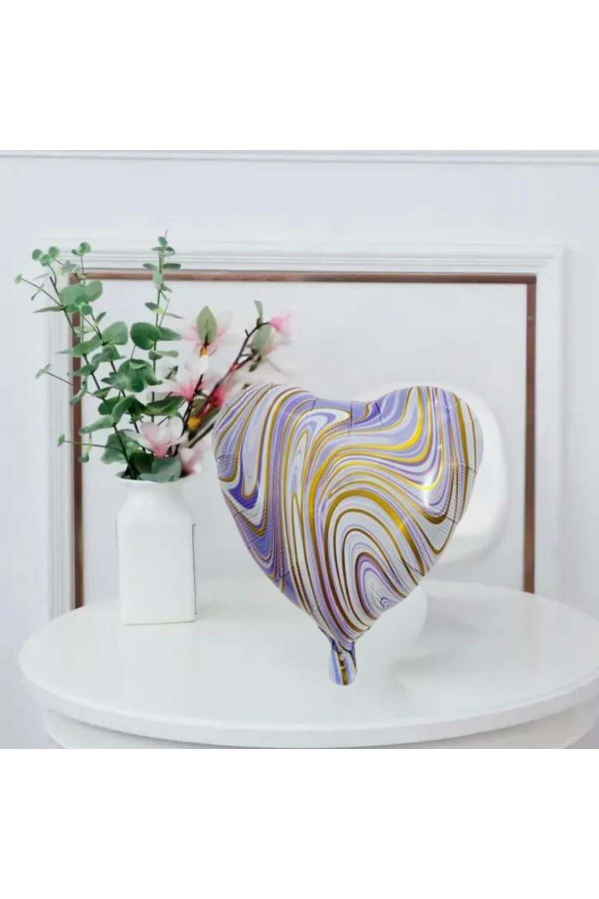 KBK MARKET Mermer Desenli Kalp Folyo Balon 45 cm Mor