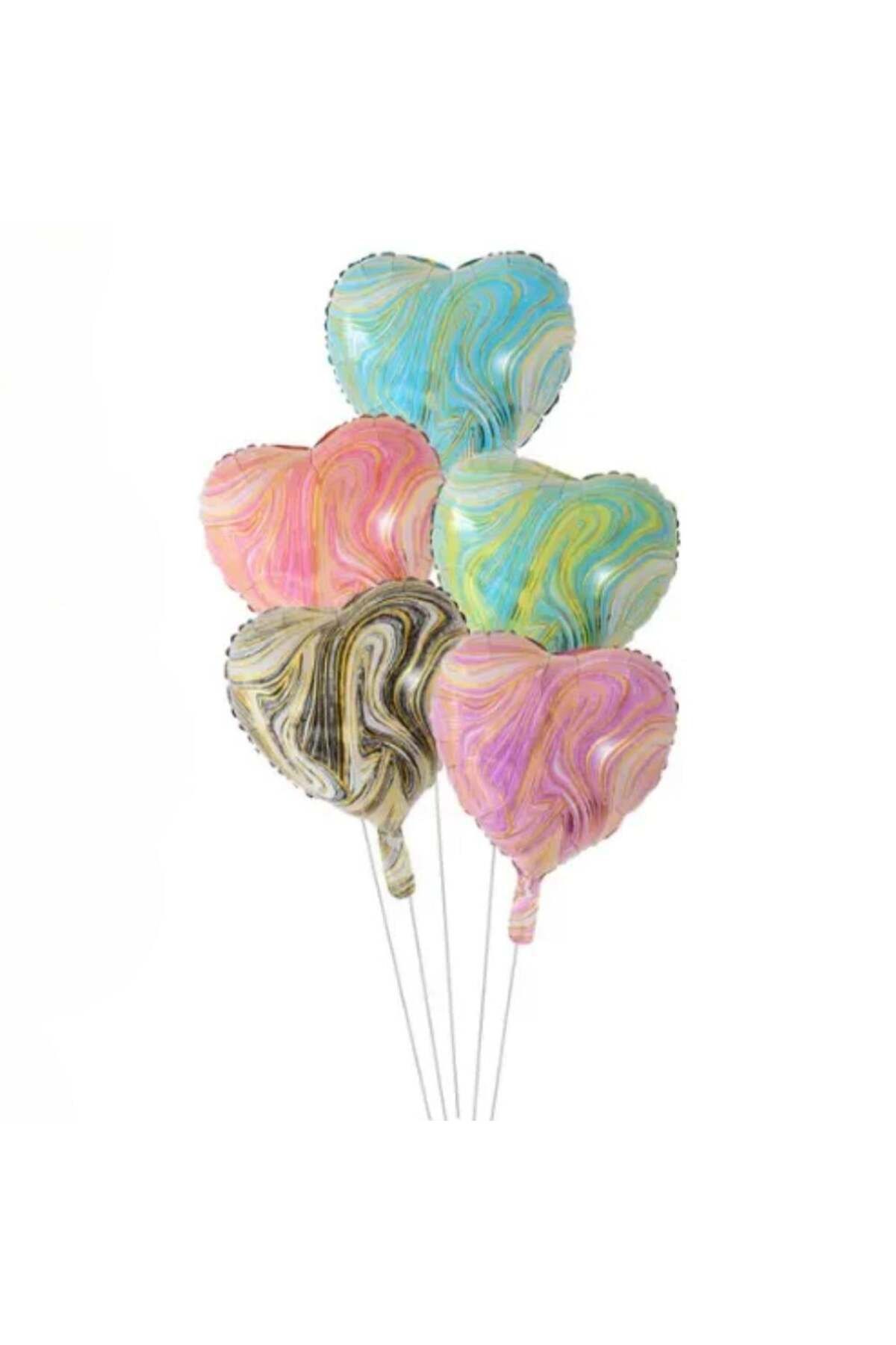 KBK MARKET 5'li Mermer Desenli Kalp Folyo Balon Seti 45 cm