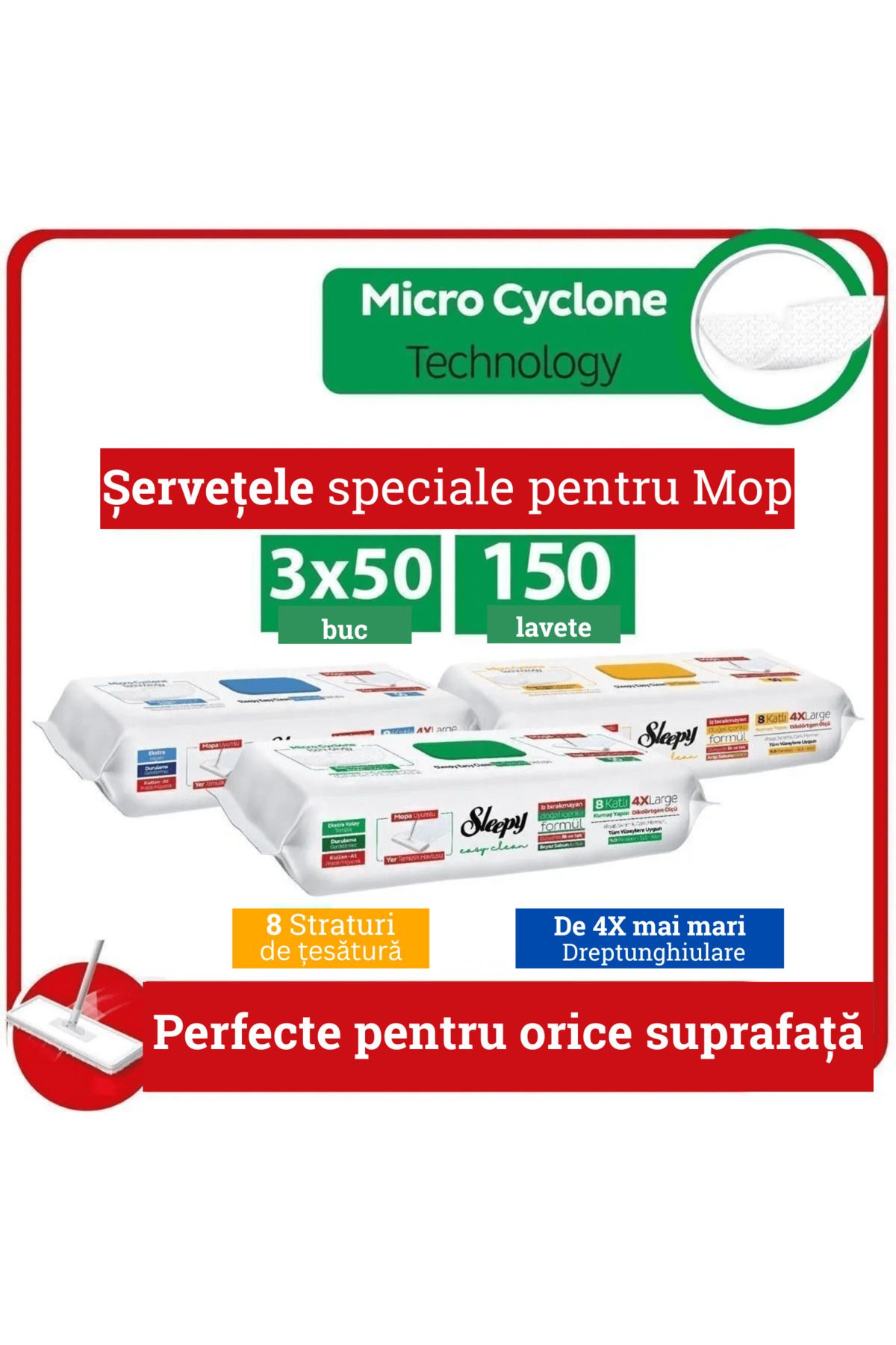 Sleepy Pachet Promoțional: 3 X 50 Buc. Șervețele Umede Pentru Curățarea Podelelor, Șervețele Ușor De Curățat - One Size
