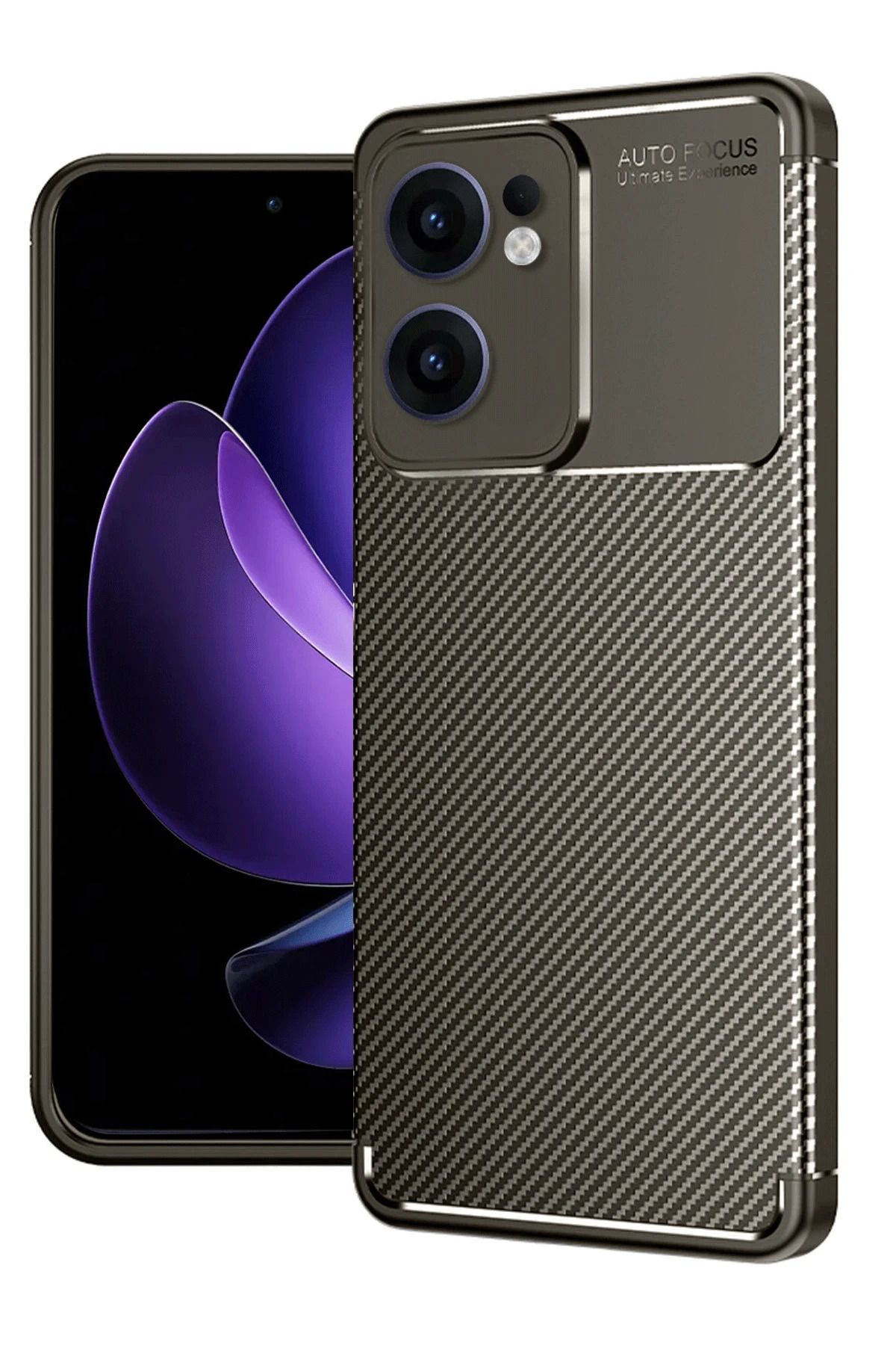 NewFace Reno 13F Kılıf Auto Focus Karbon Kapak - Kahverengi NRMSA
