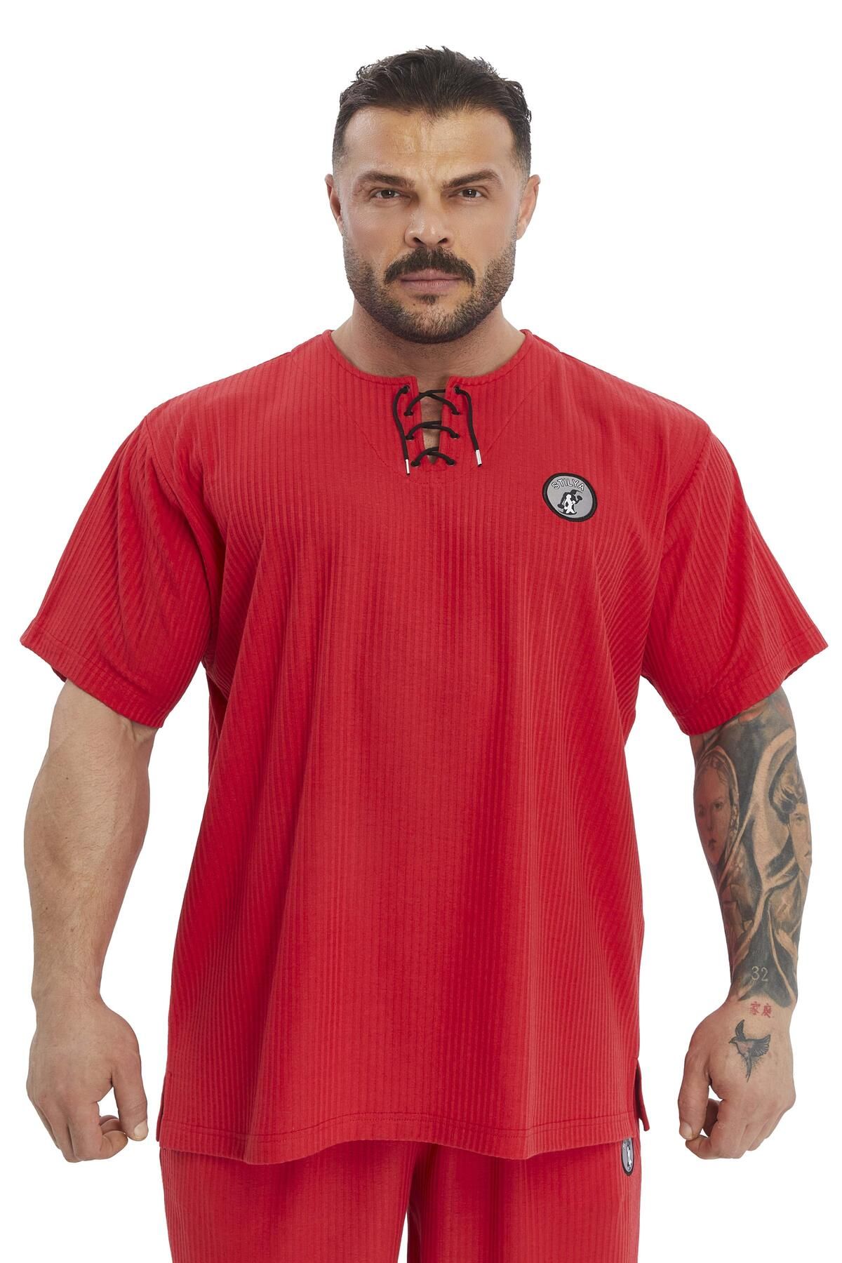 Stilya Oversize Pamuk T-shirt Bağcıklı Rag Top Stilya 3372