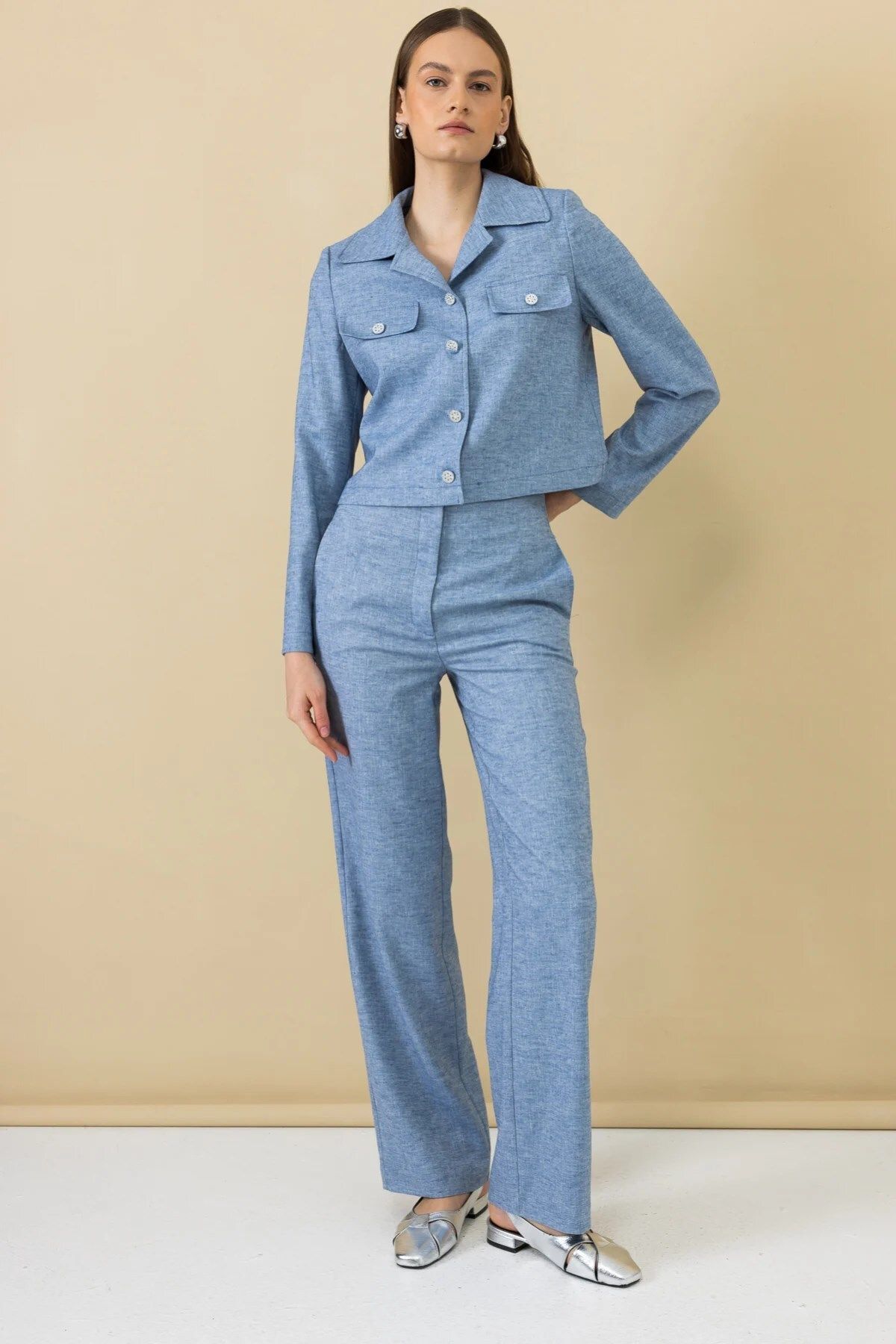 Ekol Yan Cepli Bol Paça Pantolon Blue 04198