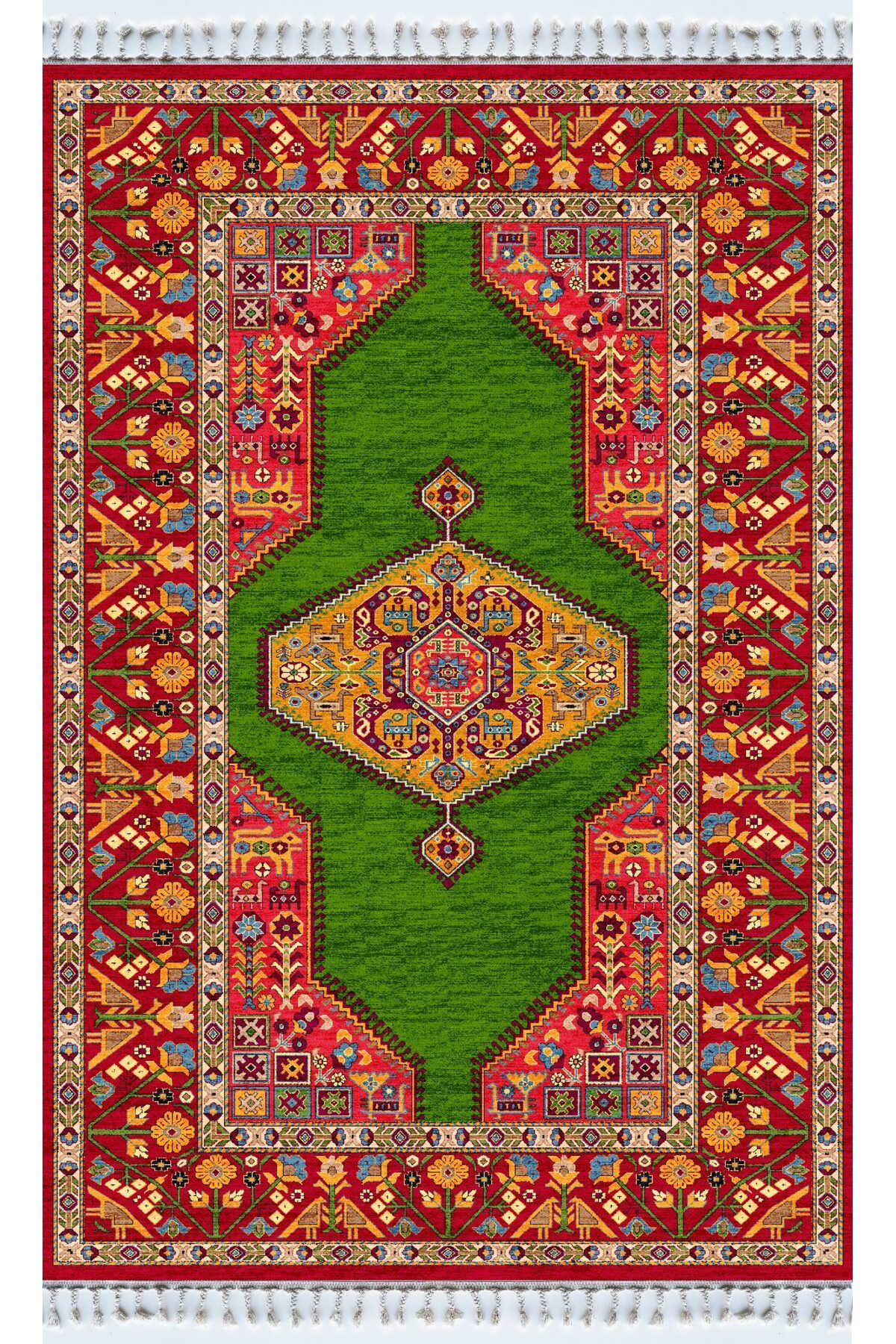 Rugs Modern Halı Opal Yeşil Turuncu Antik Desenli Dokuma Taban Modern Dekoratif Halı opal11