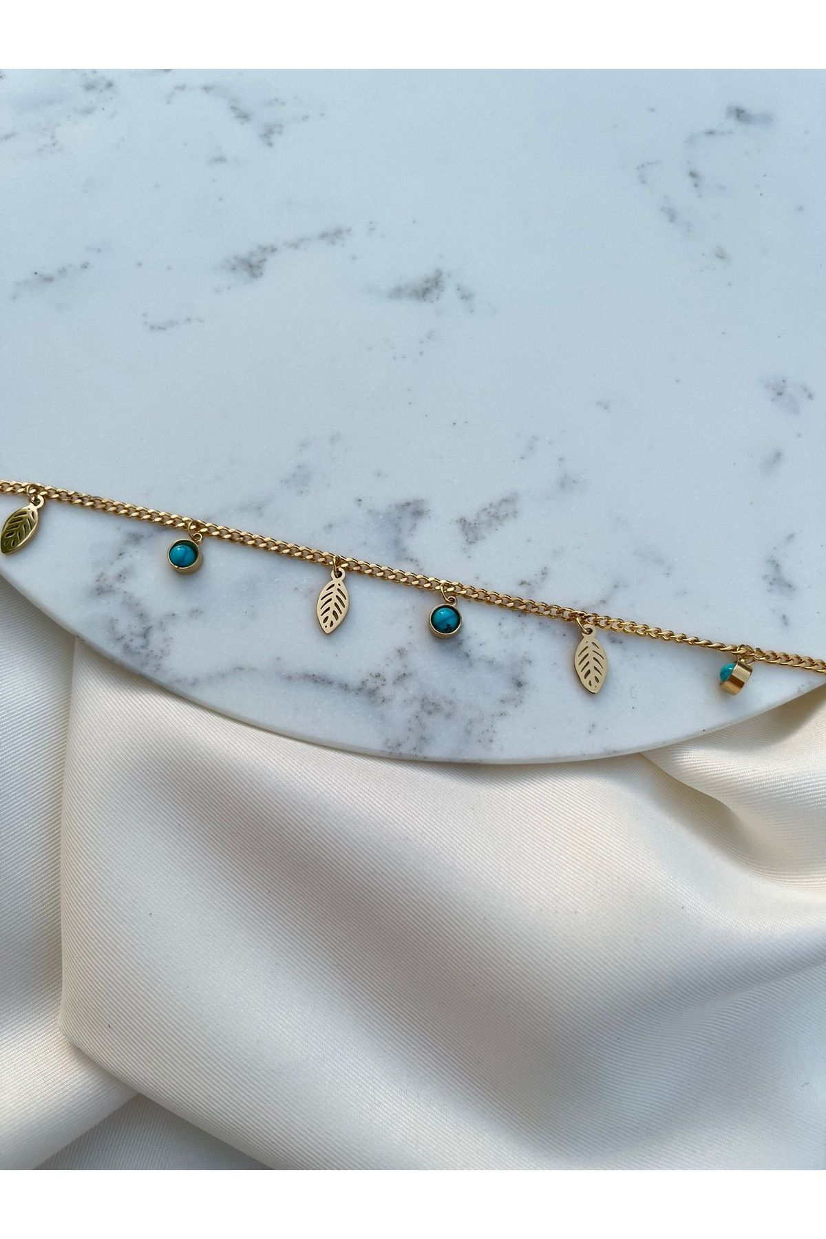 Orvix Accessories Yaprak Motifli Gold Zincirli Kararmaz Kadın Halhal Yazlık Halhal Hediyelik Takı Anne Halhal