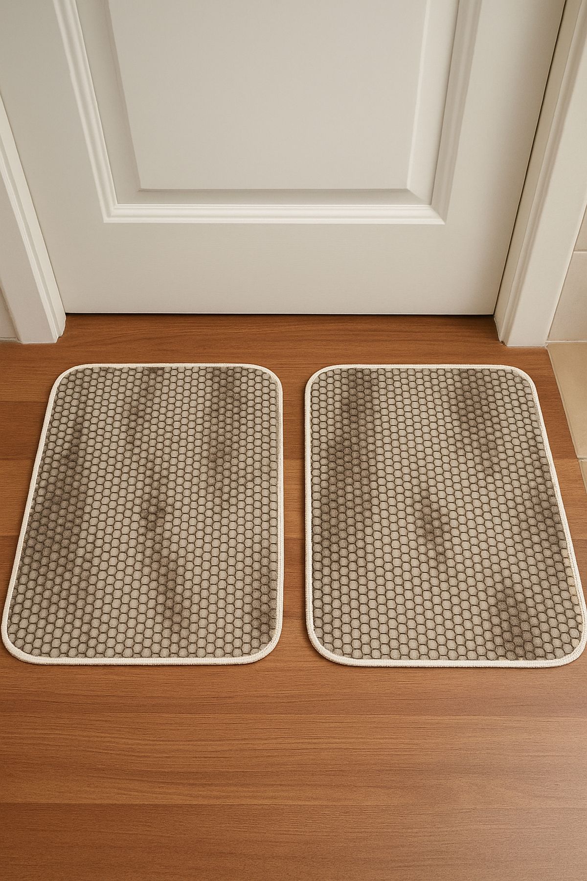 Evlen Home Collection Dijital Baskı Kaymaz Taban 2'li Paspas Takımı 40x60 cm Banyo Paspası Kapı Önü Paspas Altıgen Desen