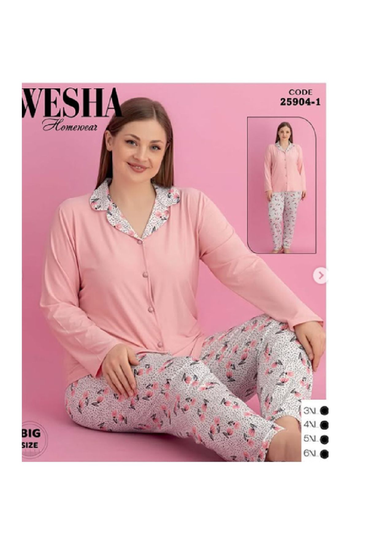 WESHA Penye Anne Pijama takımı Boydan düğmeli gömlek yaka büyük beden battal pijama takımı