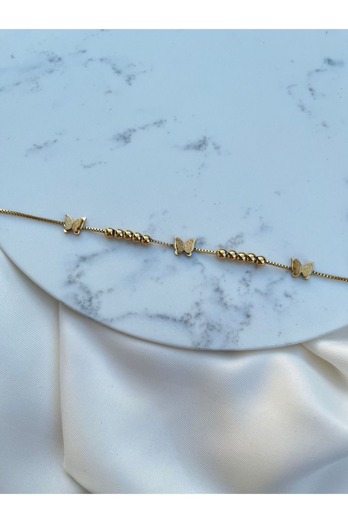 Orvix Accessories Kelebek Motifli Gold Zincirli Kararmaz Kadın Halhal Yazlık Halhal Hediyelik Takı Anne Halhal