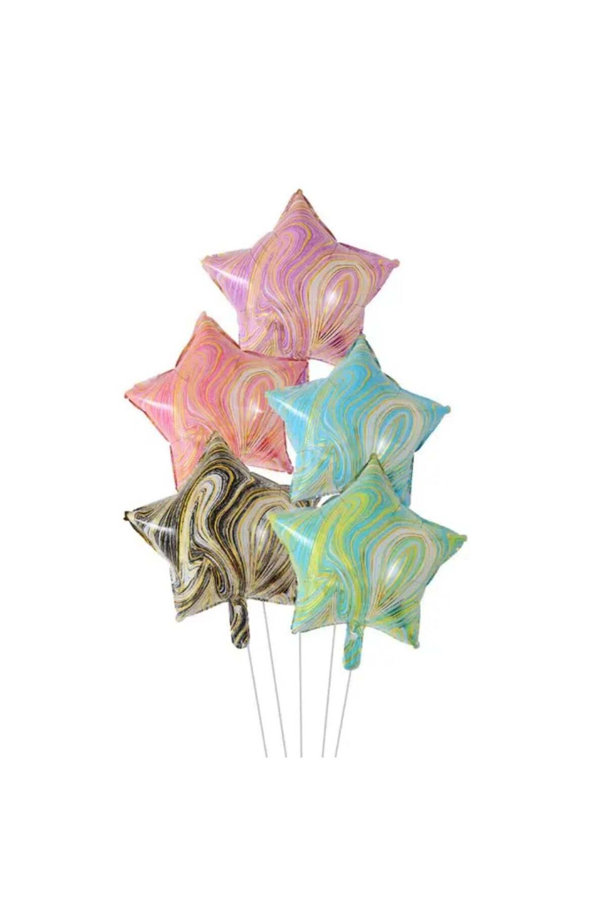 KBK MARKET 5'li Mermer Desenli Yıldız Folyo Balon Seti 45 cm
