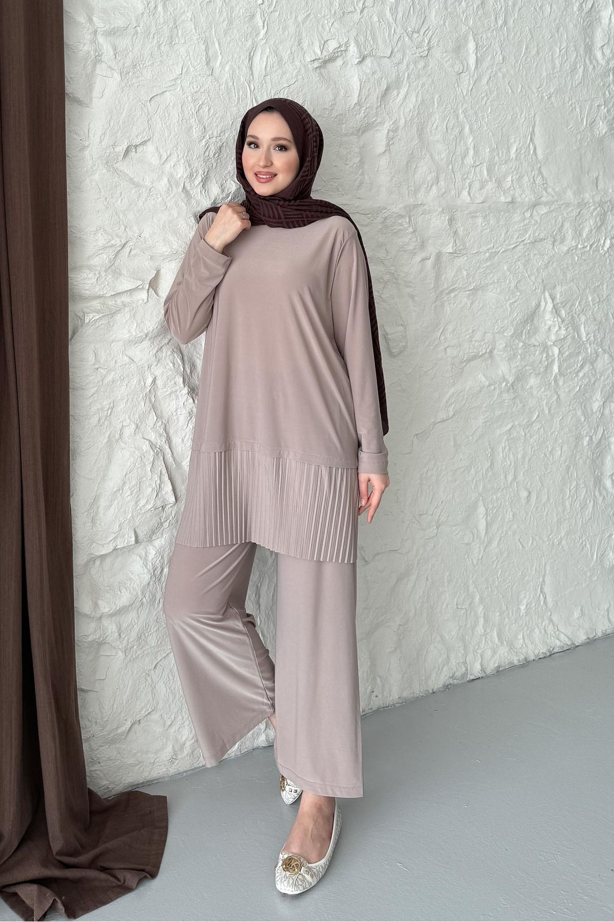 Rimel Moda Prive Piliseli Takım Bej