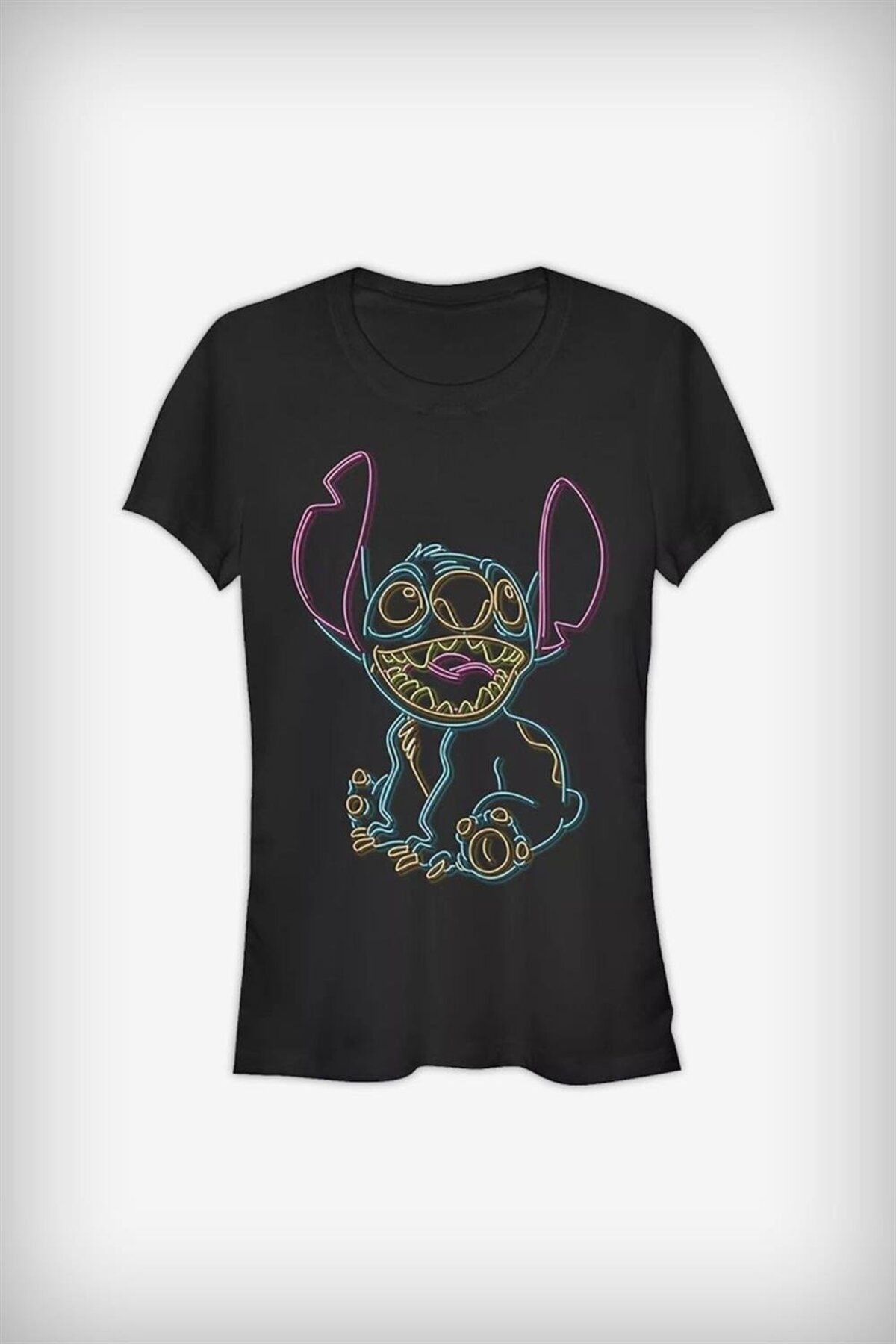 Karakedi Siyah Lilo and Stitch Neon Unisex T-shirt