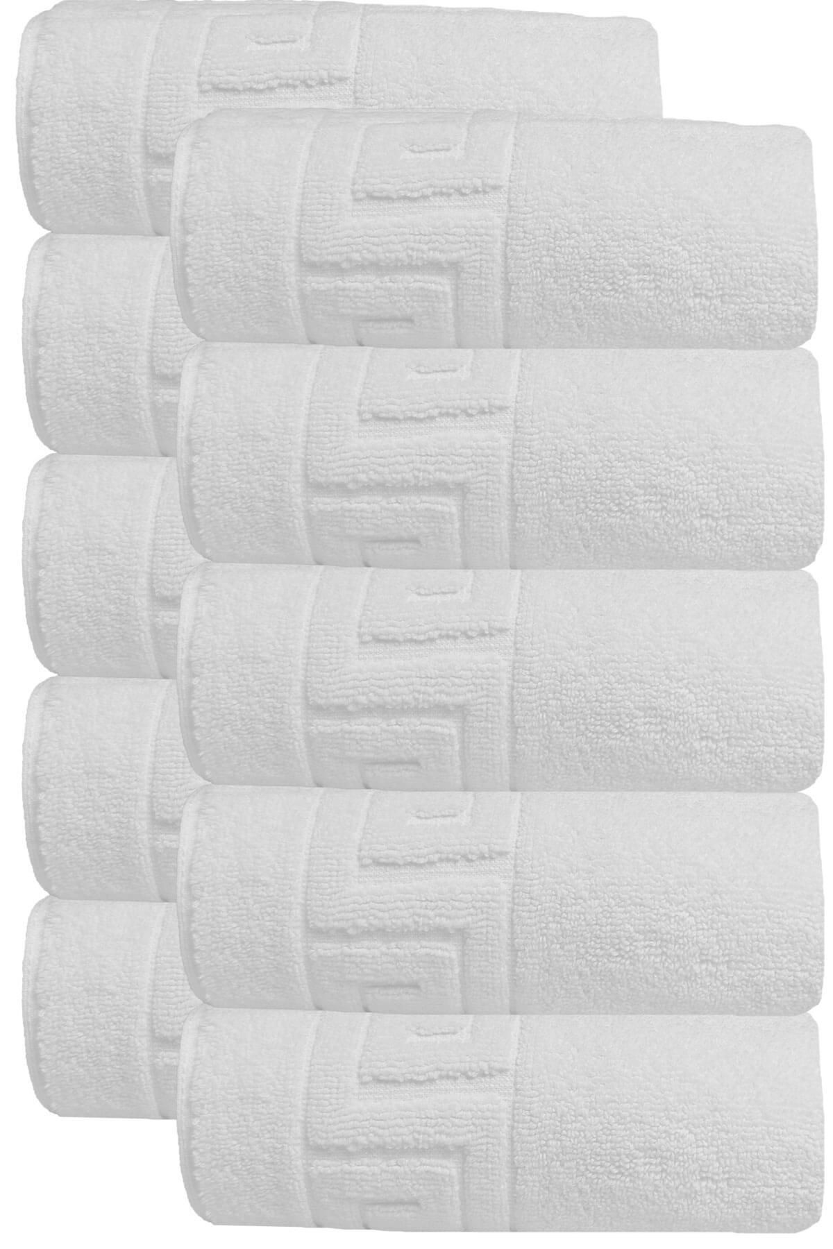 Mira Home 10 lu Otel Ayak Havlusu Bukle Ayak İzli 50x70 Cm Beyaz 20/2 Ring 250 Gr