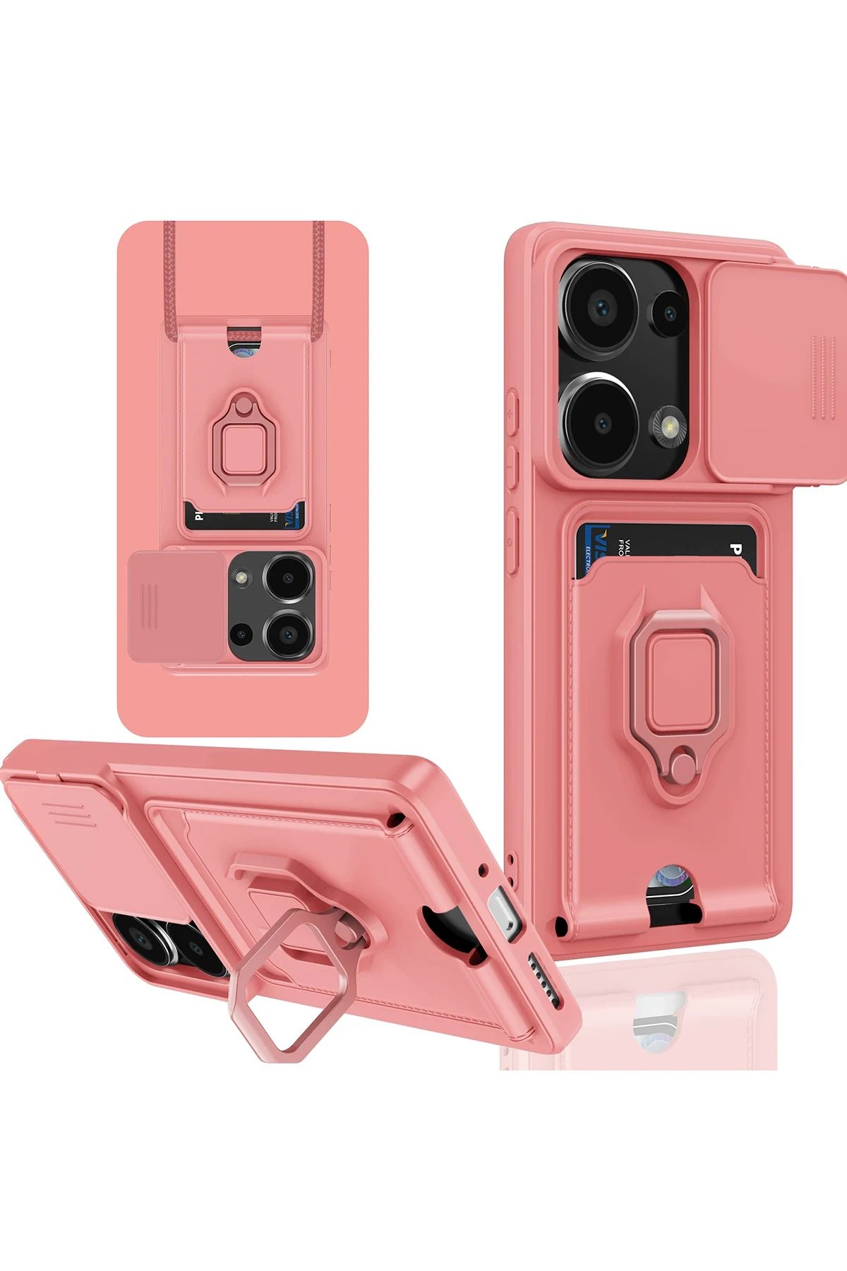 NewFace Xiaomi Redmi Note 13 Pro 4G Kılıf Zuma Kartvizitli Yüzüklü Silikon - Pembe FERRG