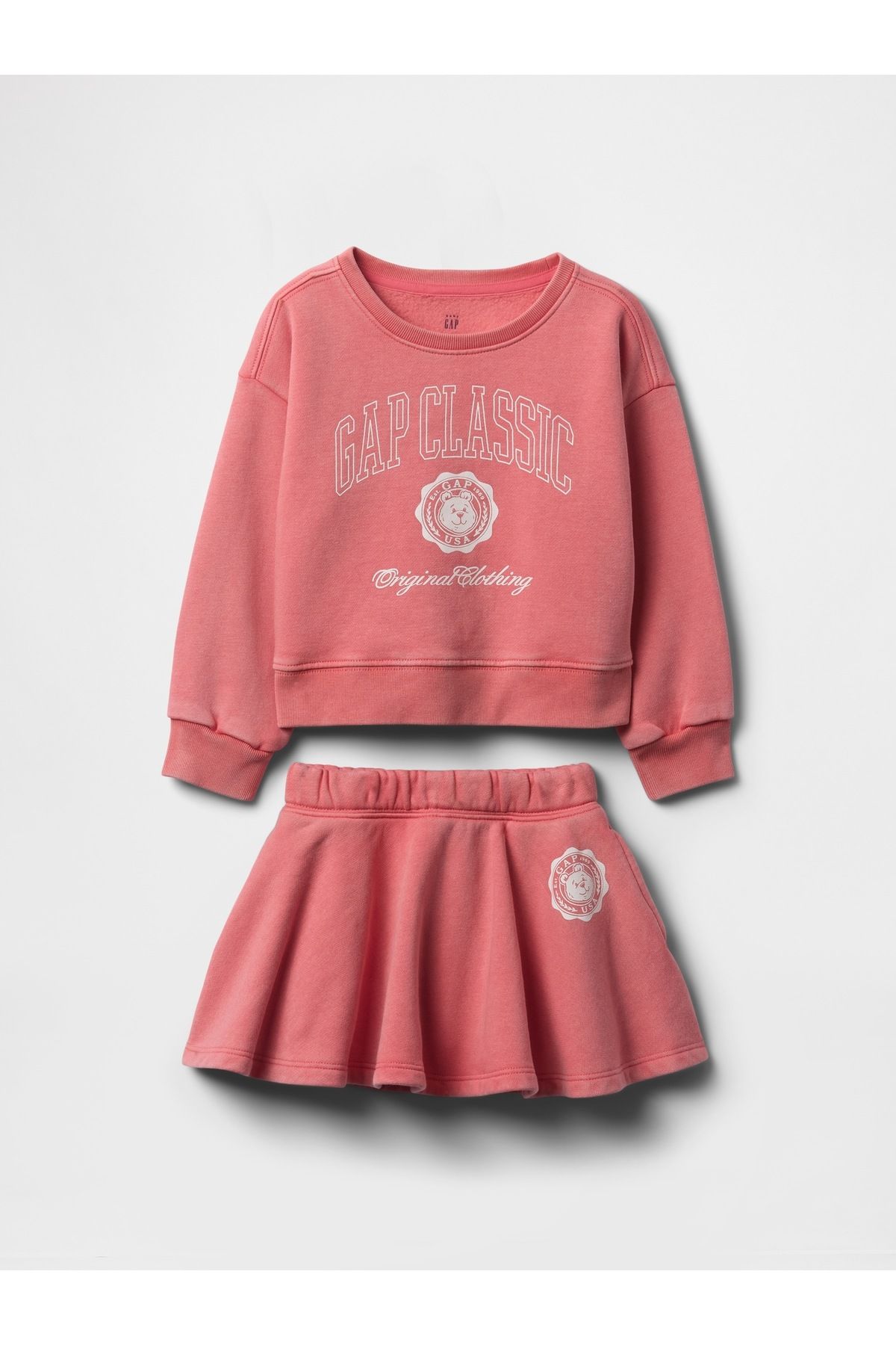 GAP Kız Bebek Pembe Vintage Soft Sweatshirt ve Şort Etek Outfit Set