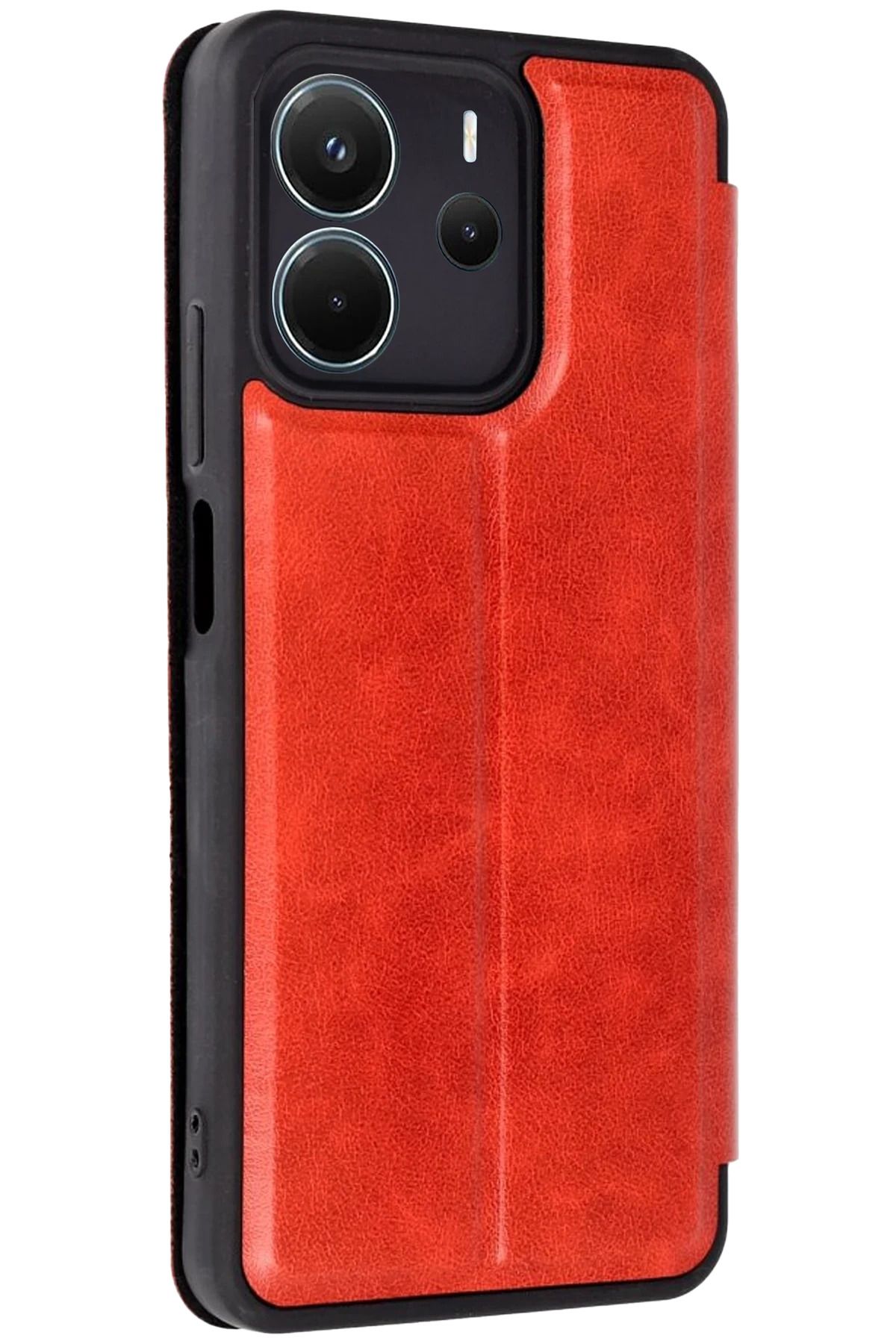 cepmoda xiaomi REDMİ NOTE 14 4G Kapaklı Telefon Kılıfı | Yerli Deri, Kartlıklı | KIRMIZI