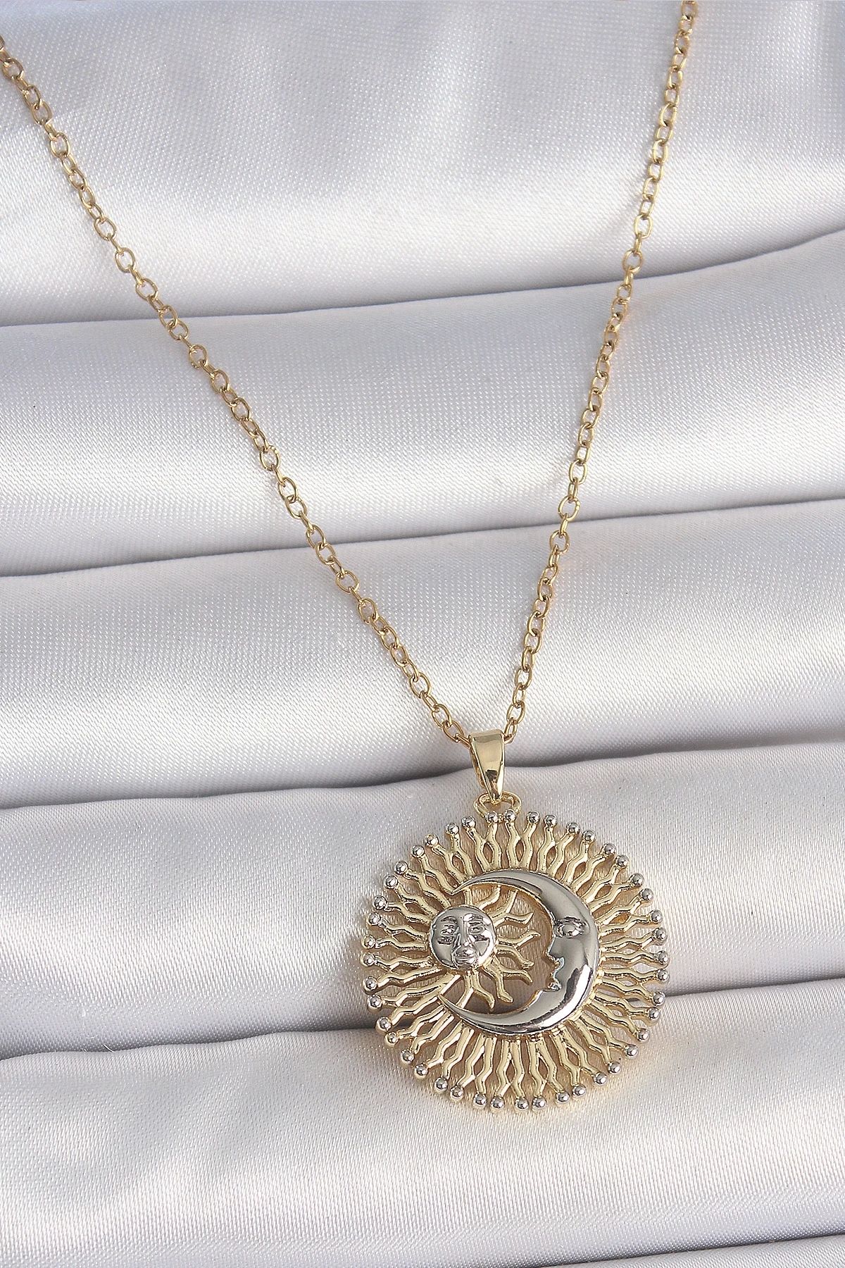 Clariss 316L Çelik Gold Renk Mix Renk Ay Güneş Model Kadın Kolye