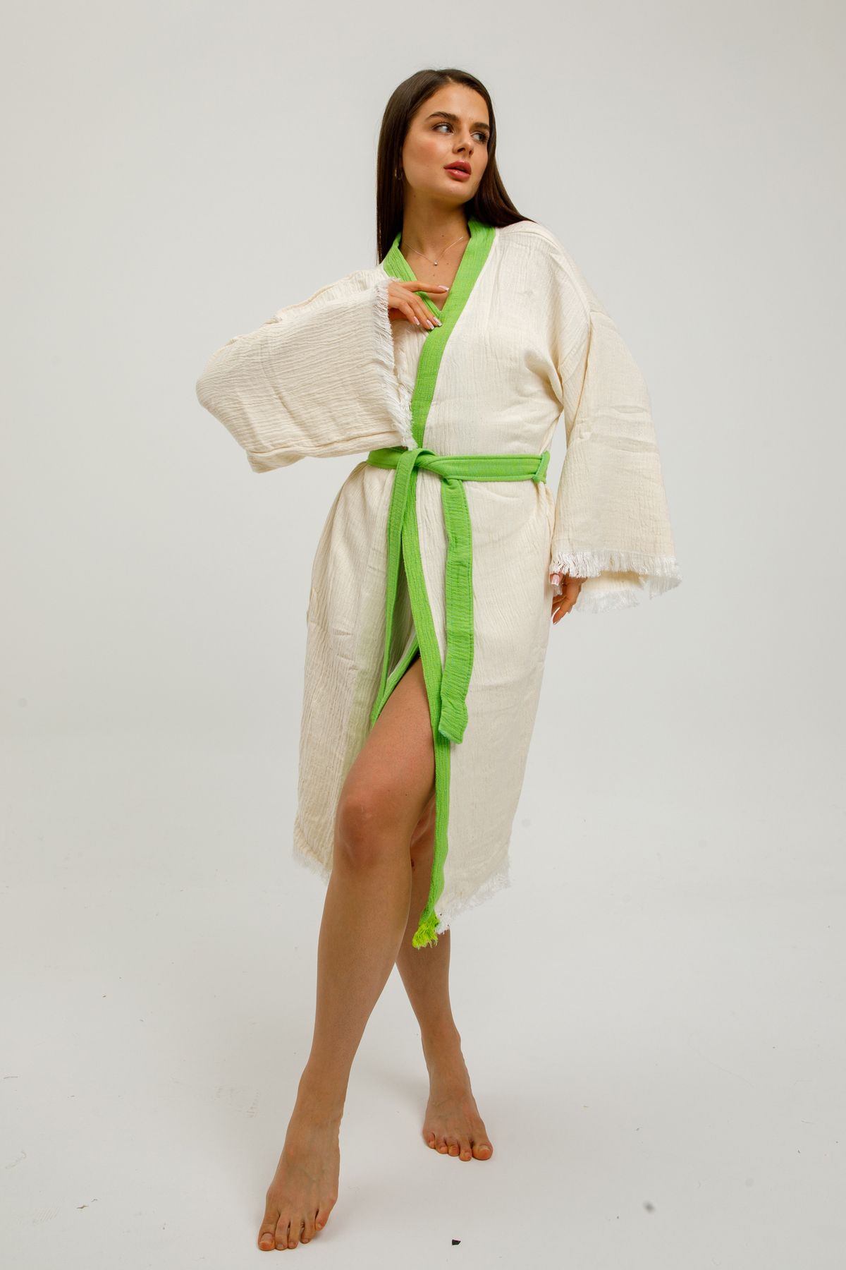 ERISHOMEE Kimono -Natürel Müslin Kumaş - El Boyamalı