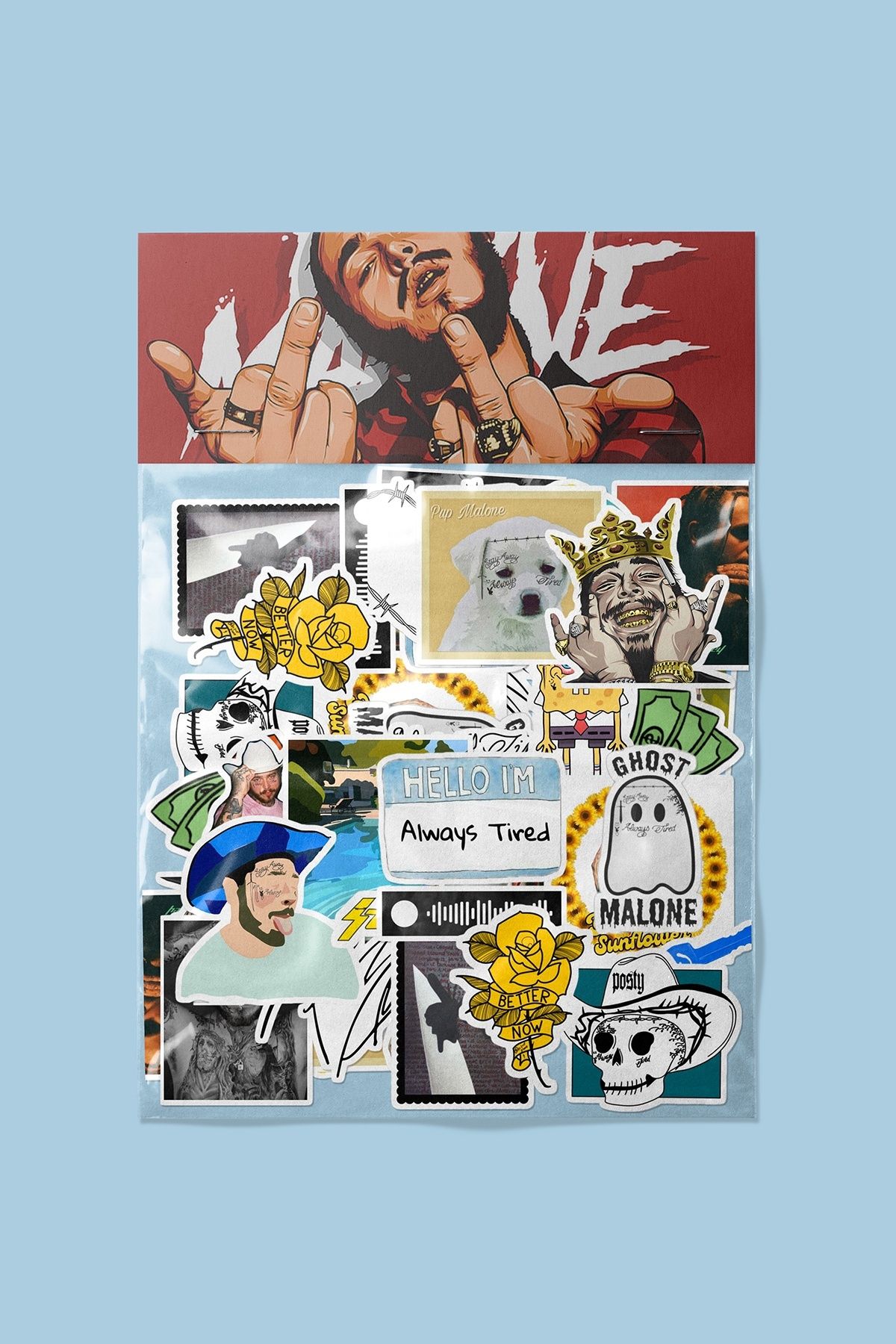 dadi ramba Post Malone Sticker paketi - Bullet Journal - Ajanda - Laptop Etiket Çıkartma