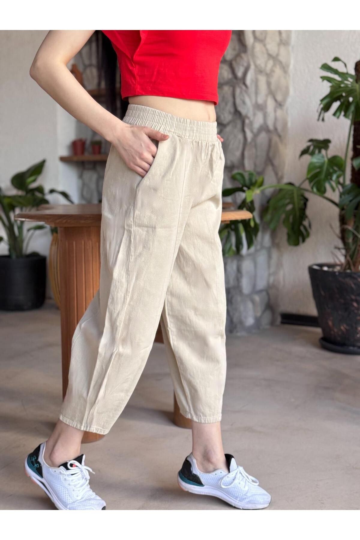 Bliss Dale Beli Lastikli Rahat Kesim Pantolon