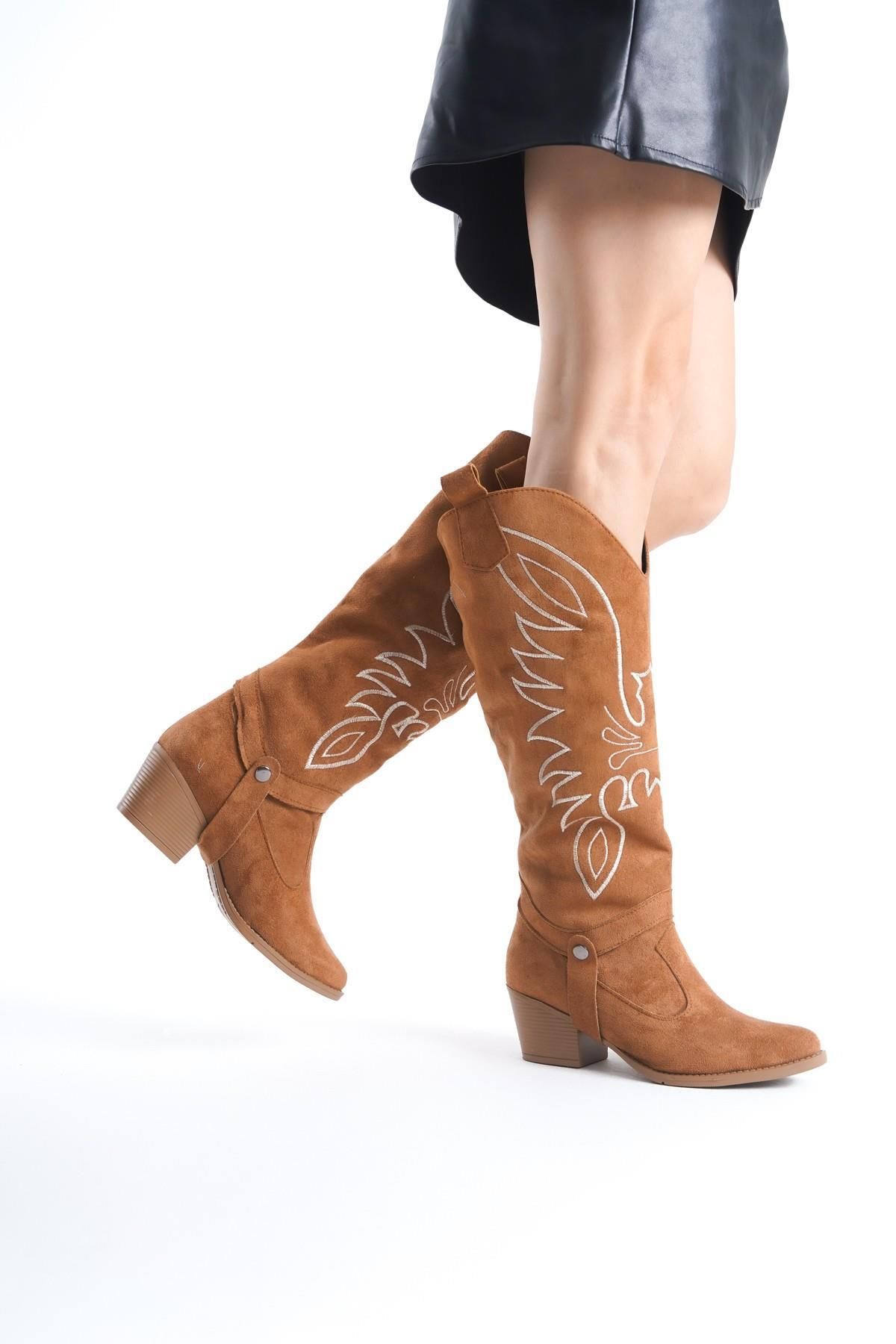 Nil Shoes Jilla Taba Süet Tak Çıkar Topuklu Bot Ve Çizme
