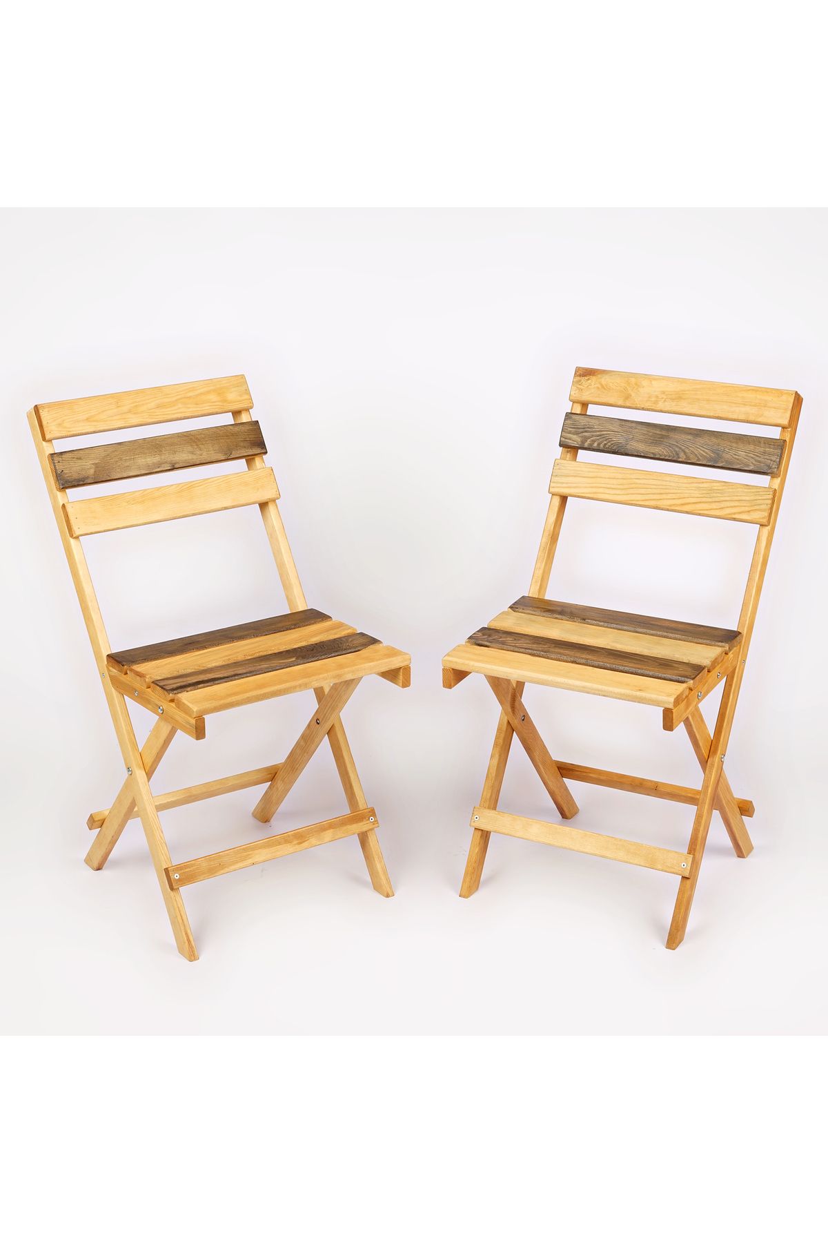 WOODENSA Ahşap Bahçe Sandalyesi,Balkon Mutfak Sandalyesi Katlanır Sandalye 2' li takım Ceviz-Kiraz