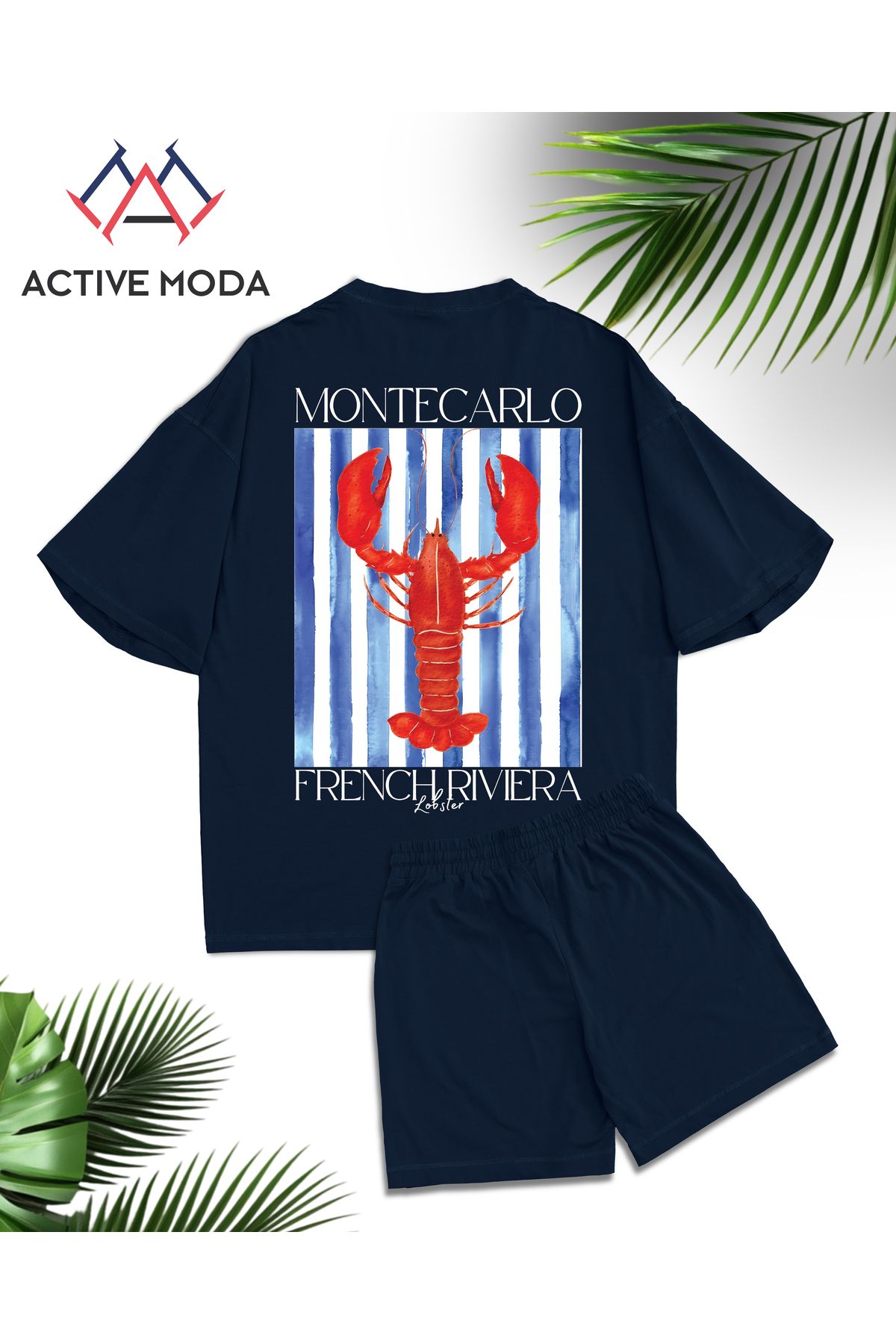 ACTIVE MODA - ERKEK KISA KOLLU PSMUKLU LOBSTER BASKILI TSHIRT-ŞORT 2Lİ TAKIM