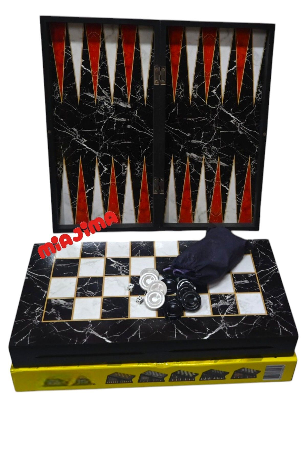 Miajima-Wooden Backgammon Set Marble Patterned Large Size Backgammon Set Model-011 1