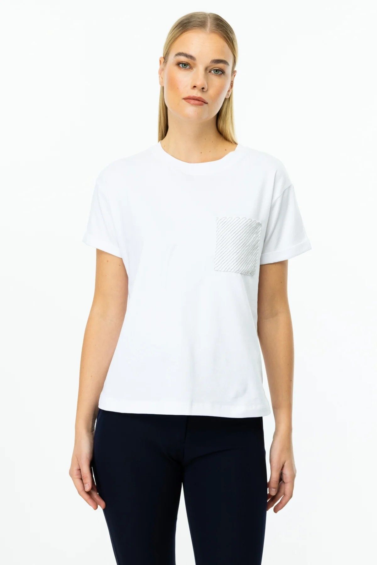 ON TRİKO Sıfır Yaka Cebi Taşlı T-Shirt 51349-25