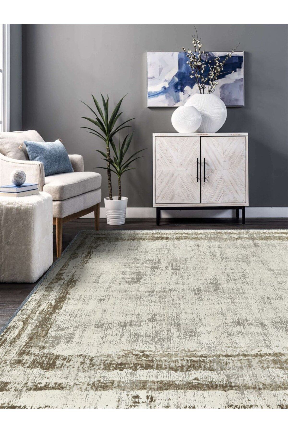 Serteks Modern Desenli Halı, Dokuma Taban Dekoratif Şönil