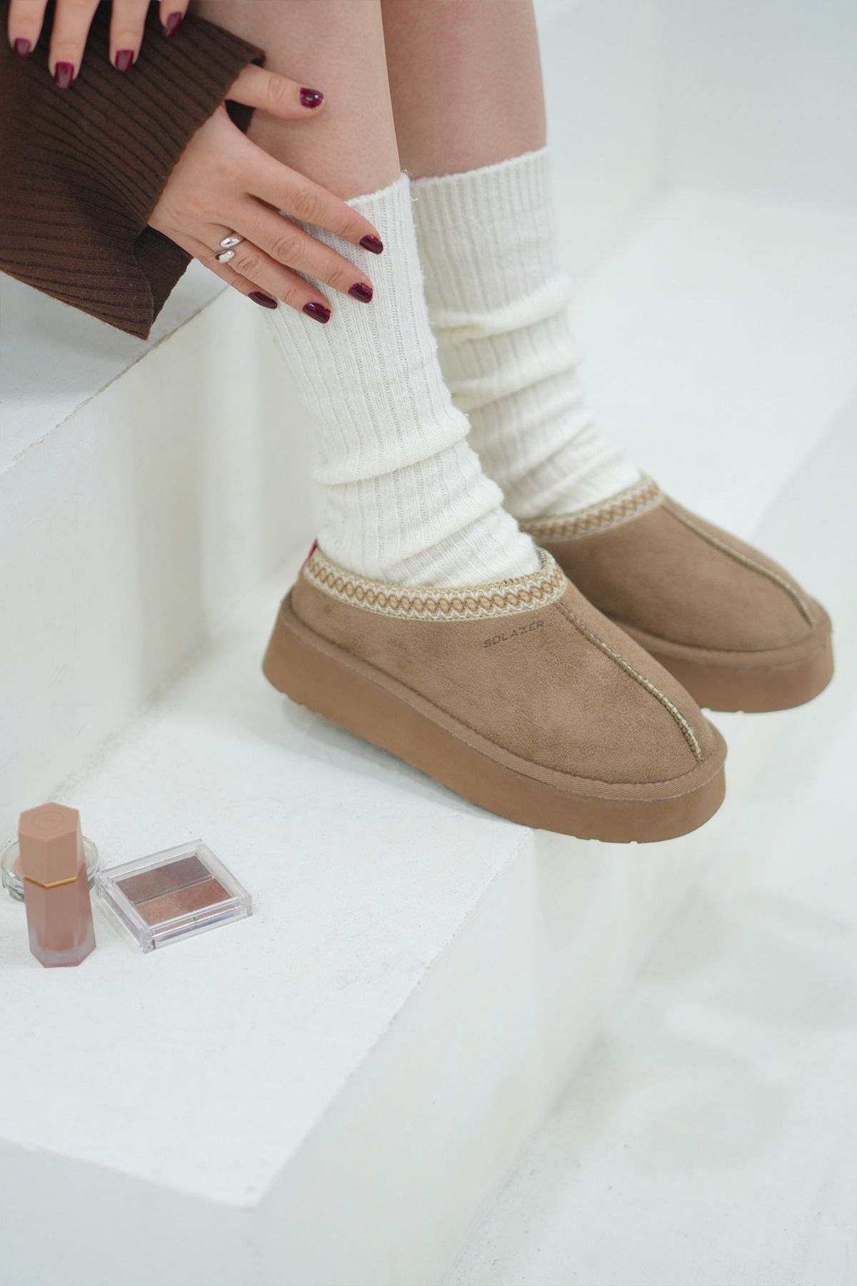 Elvin Shoe Kadın Terlik - Vizon Kürklü Kalın Tabanlı