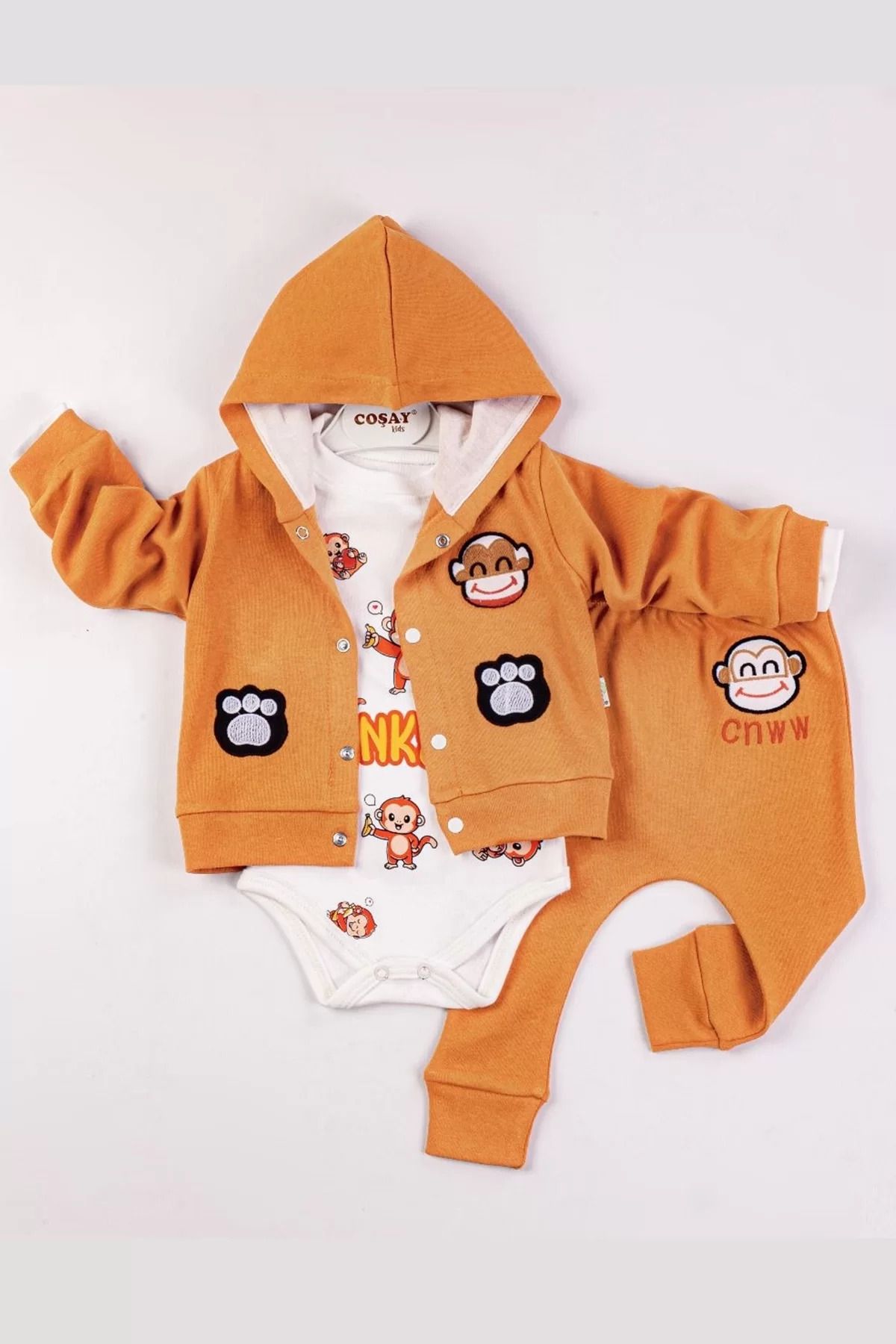 karadağsb Monkey Nakışlı Kapişonlu Erkek Bebek Takım