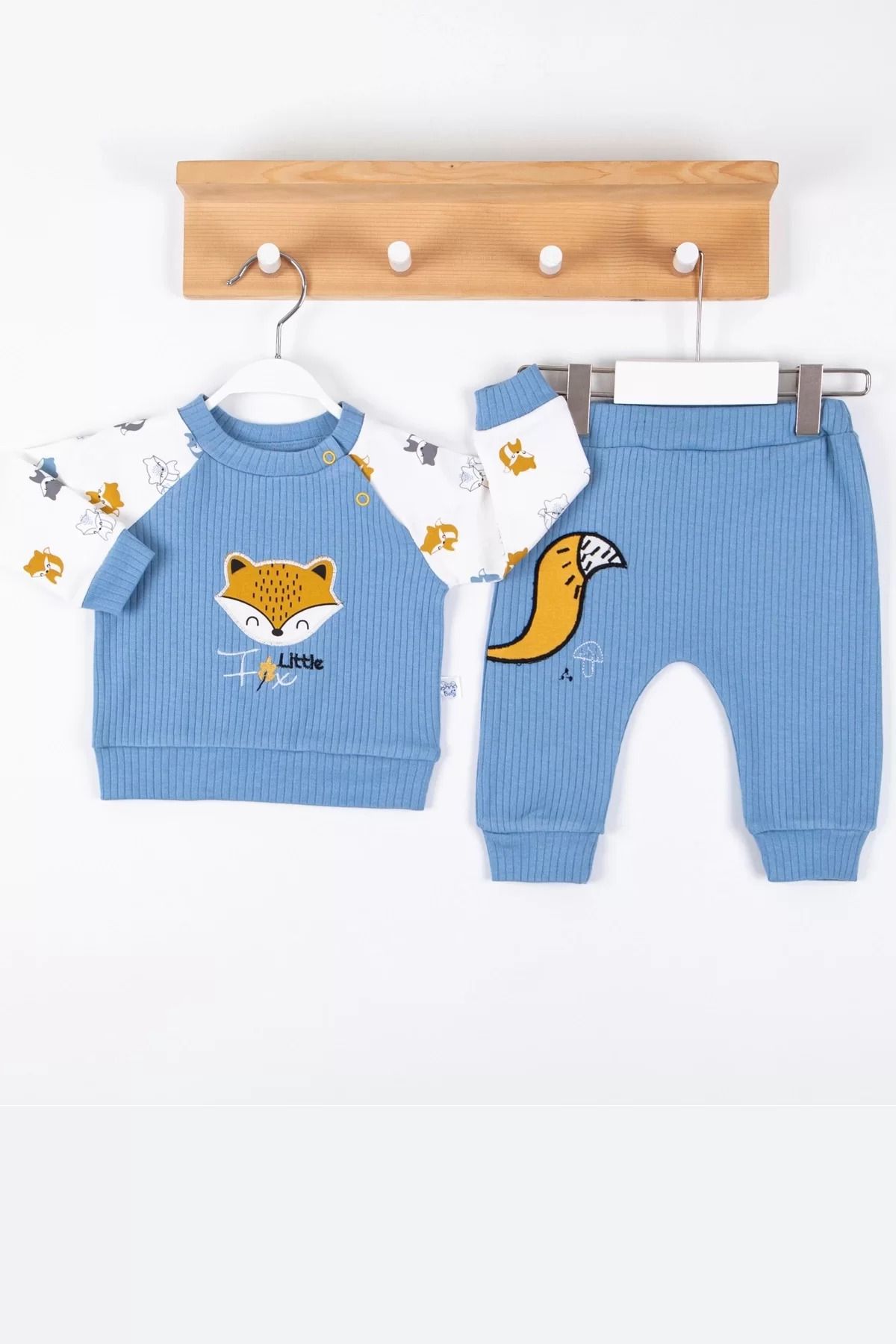 karadağsb Littie Fox Nakışlı % 100 Pamuklu 2'Li Erkek Takım