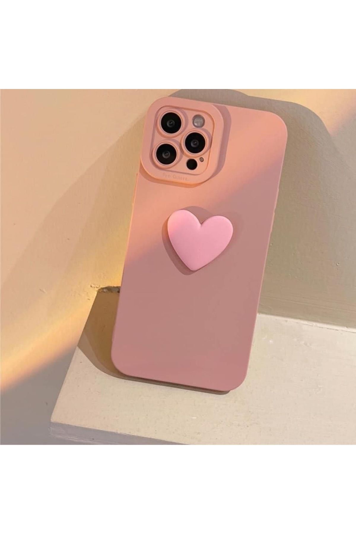 MirazTasarim IPHONE 14 PRO MAX 3D KALP DEKORLU PUDRA RENK KILIF