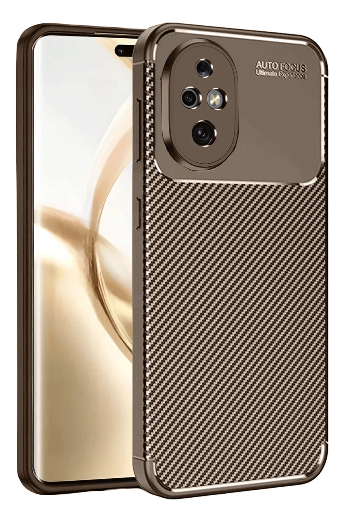 NewFace Honor 200 Kılıf Auto Focus Karbon Kapak - Kahverengi MRAYD