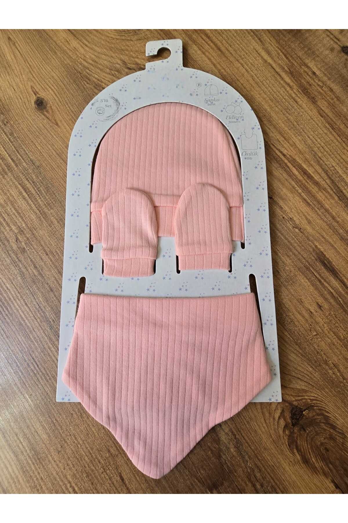 DAPWEAR'S KIDS %100 Pamuk (coton) Yenidoğan 0-9 Ay Şapka Eldiven ve Önlük Kız-Erkek 3'lü Set